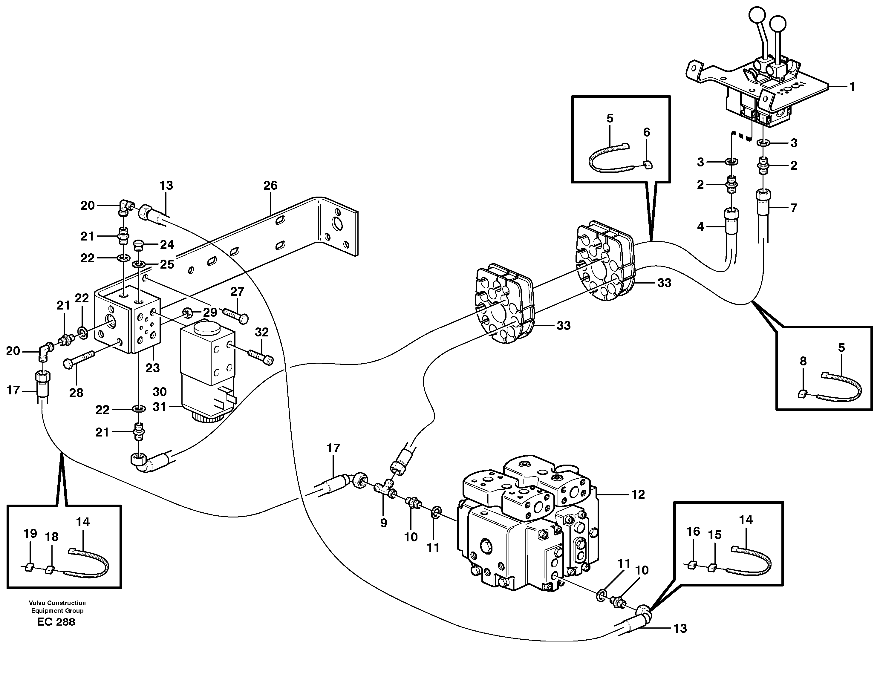 Схема запчастей Volvo L70D - 90367 Servo - hydraulic, control lines, lift L70D