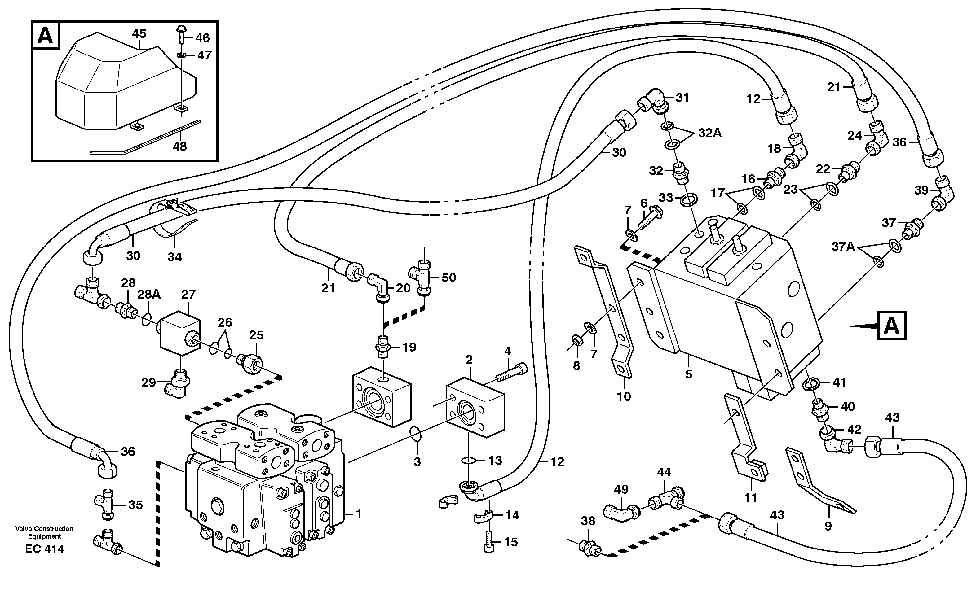 Схема запчастей Volvo L70D - 20712 Hydraulic system, feed- and return lines, 5:th and 6:th funcion L70D