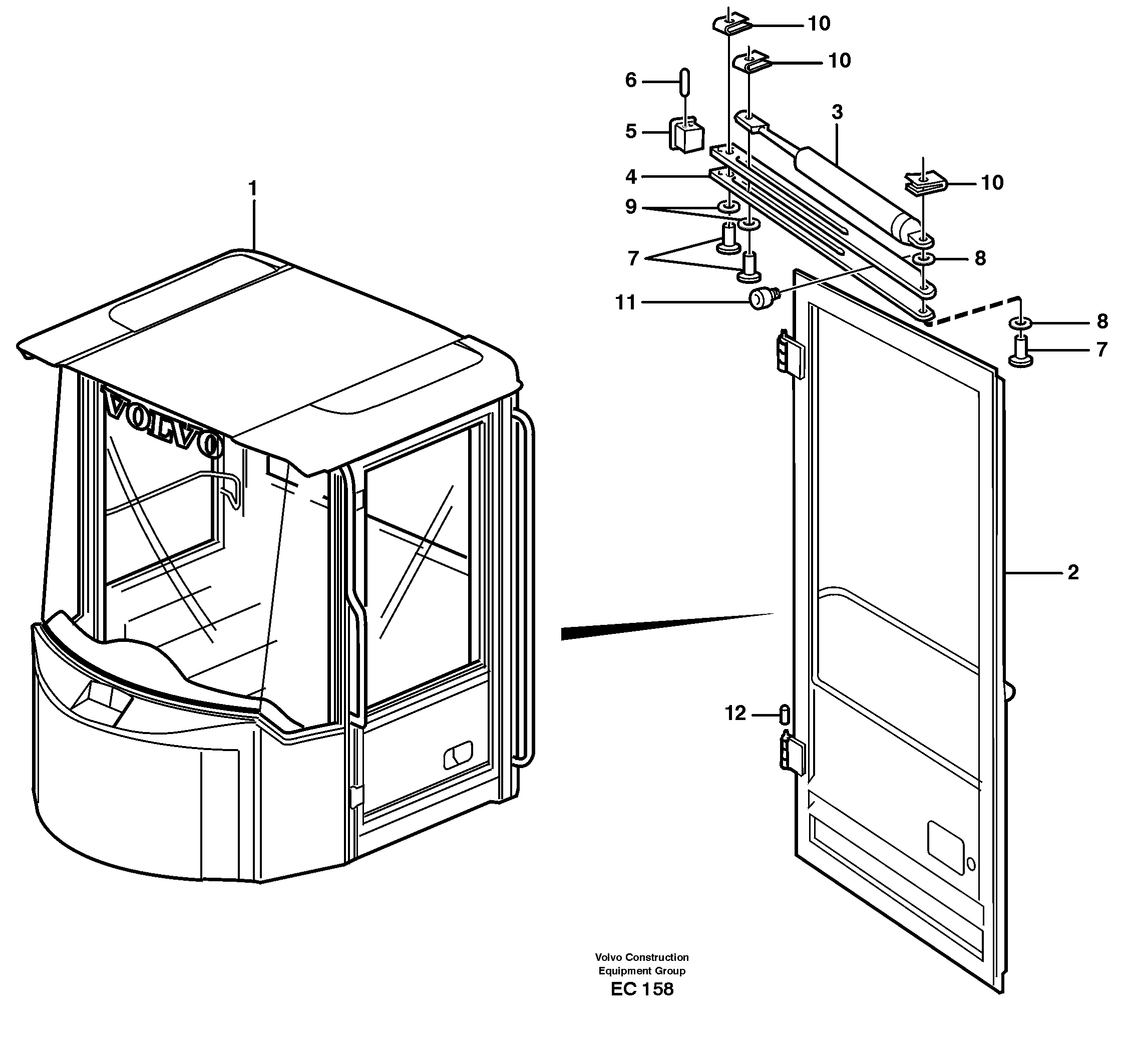 Схема запчастей Volvo L70D - 54424 Door with fitting parts L70D