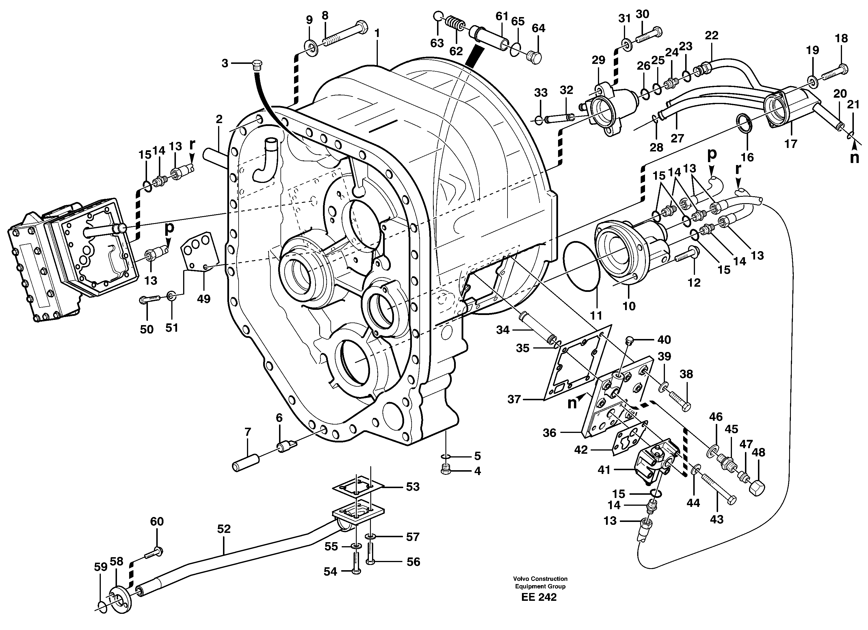 Схема запчастей Volvo L120D - 13091 Converter housing with fitting parts L120D