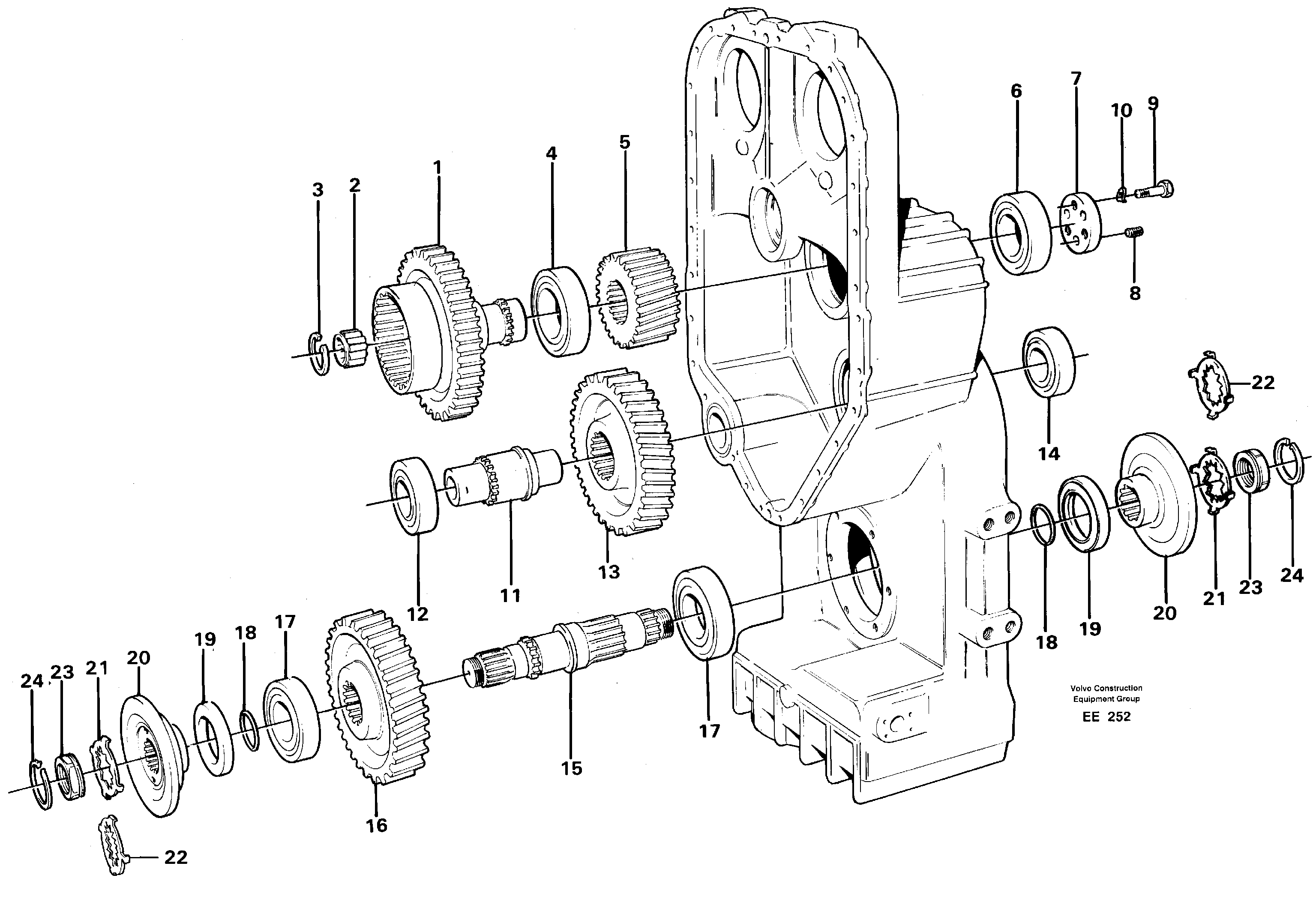 Схема запчастей Volvo L120D - 52012 Transfer case, gears and shafts L120D