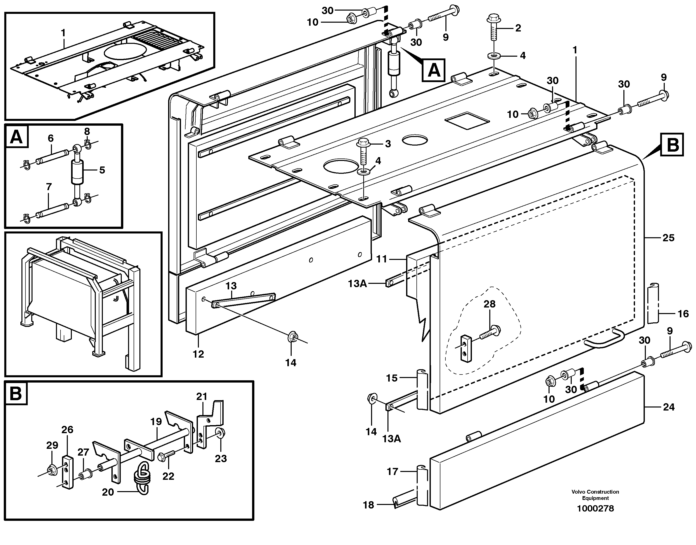 Схема запчастей Volvo L120D - 89944 Top plate, side hatches, rear L120D