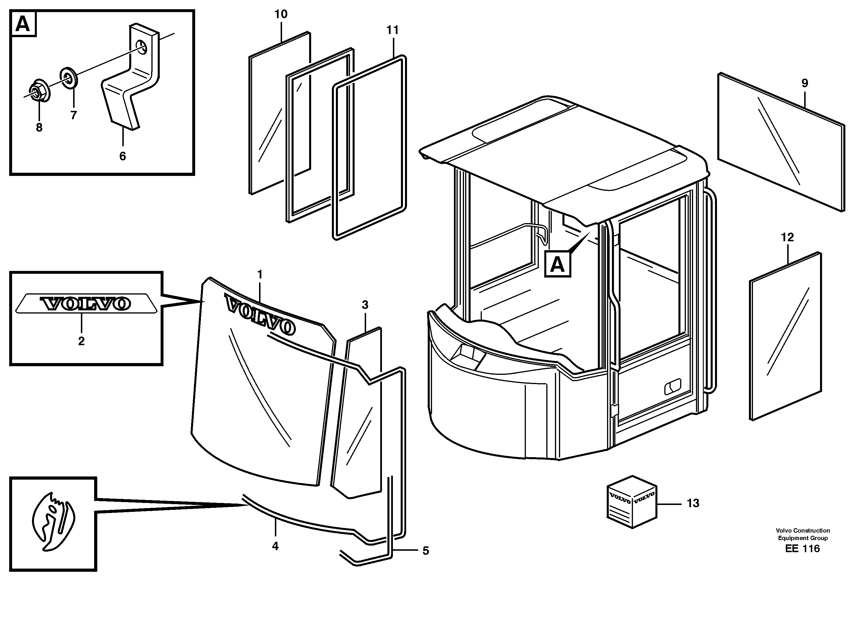 Схема запчастей Volvo L120D - 10531 Glass panes L120D