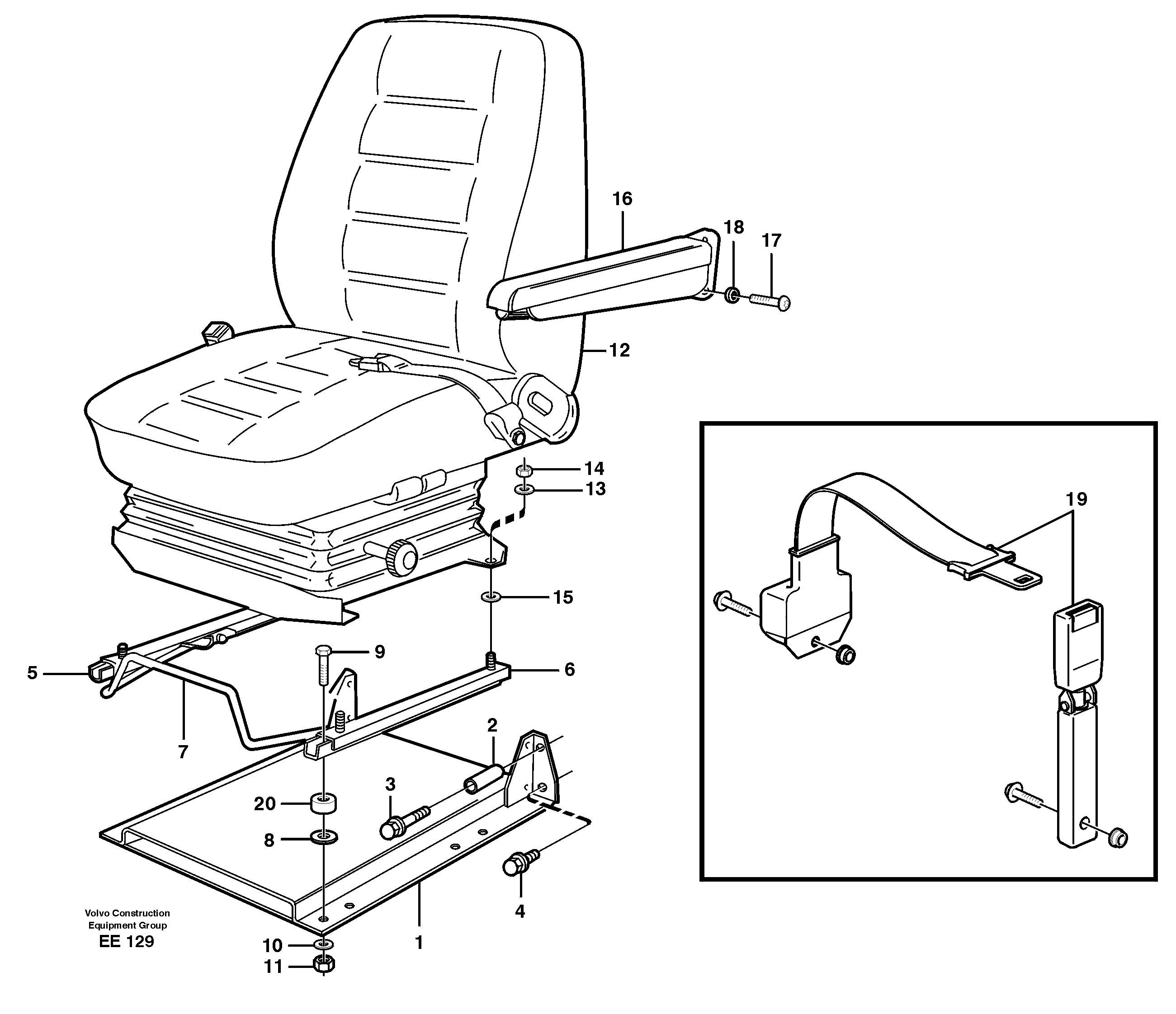 Схема запчастей Volvo L120D - 82262 Operator seat with fitting parts L120D