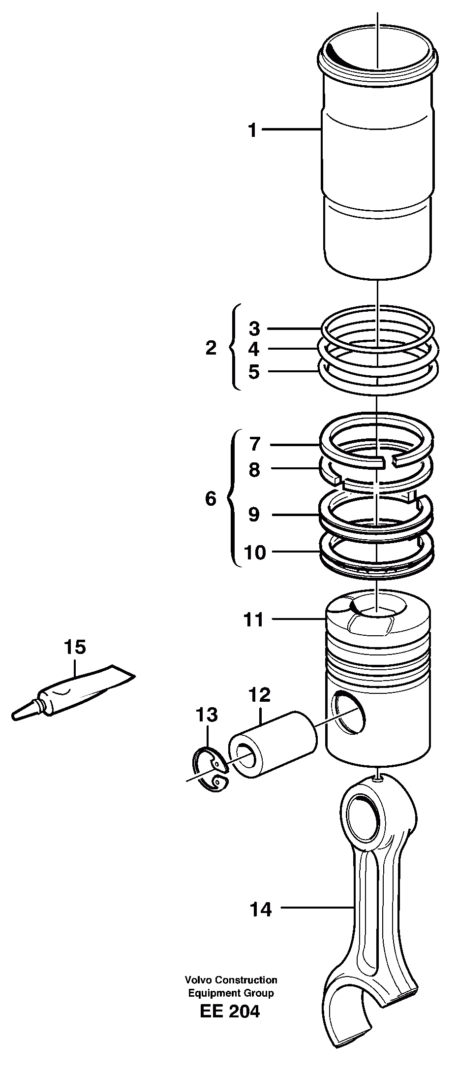 Схема запчастей Volvo L120D - 14069 Cylinder liner and piston L120D