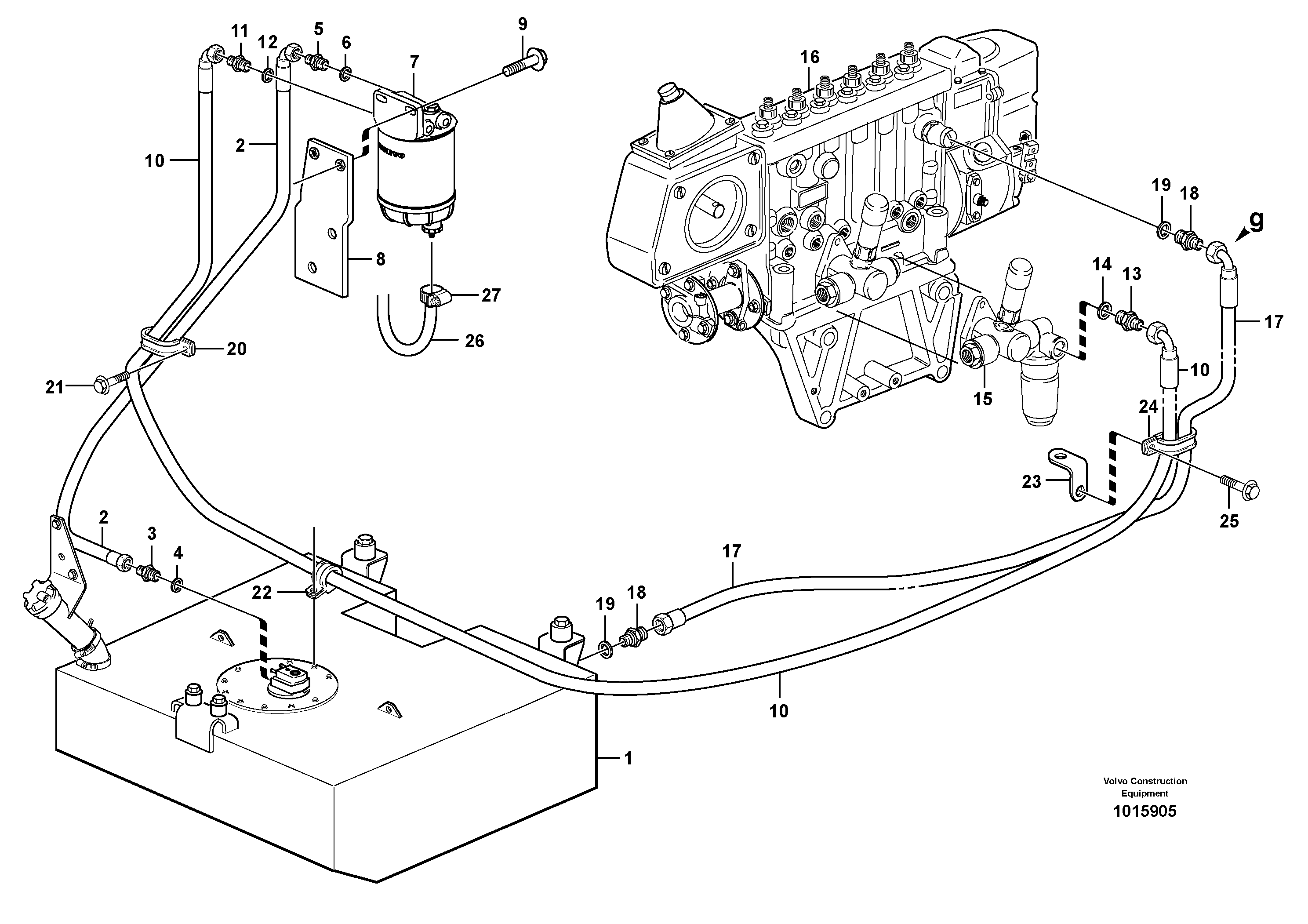 Схема запчастей Volvo L120D - 19997 Fuel pipes, fuel tank - injection pump L120D