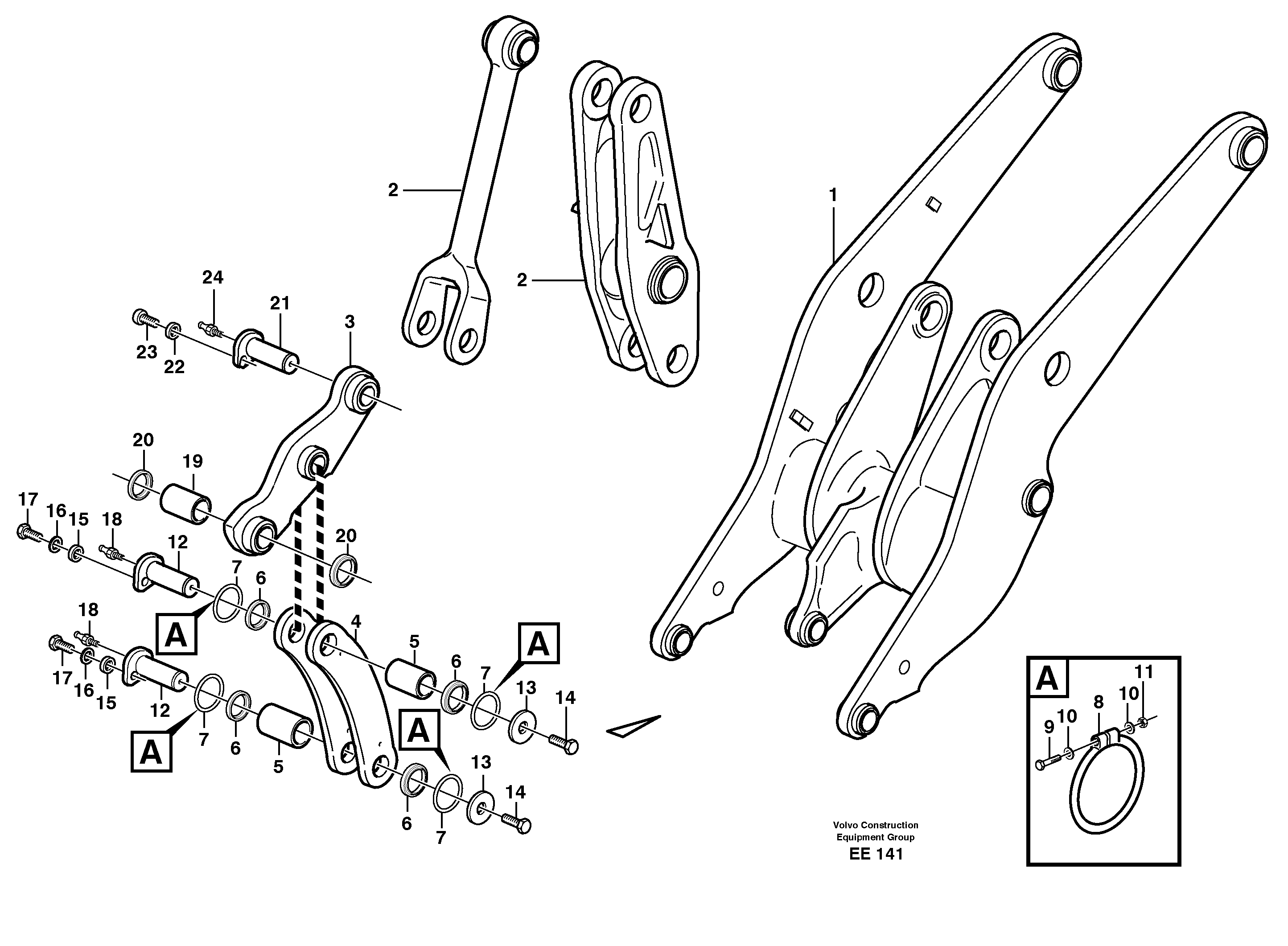 Схема запчастей Volvo L120D - 60569 Forward links with fitting parts L120D