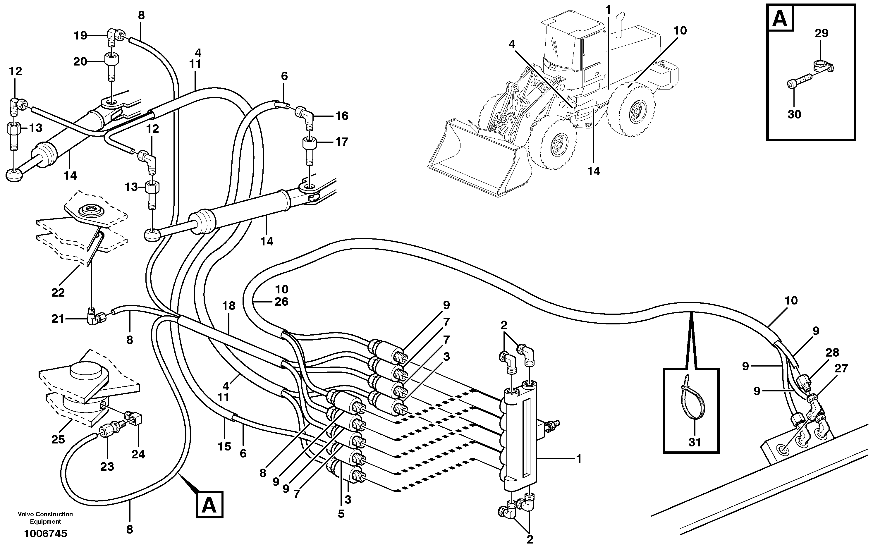 Схема запчастей Volvo L120D - 70142 Distribution block, B1 L120D