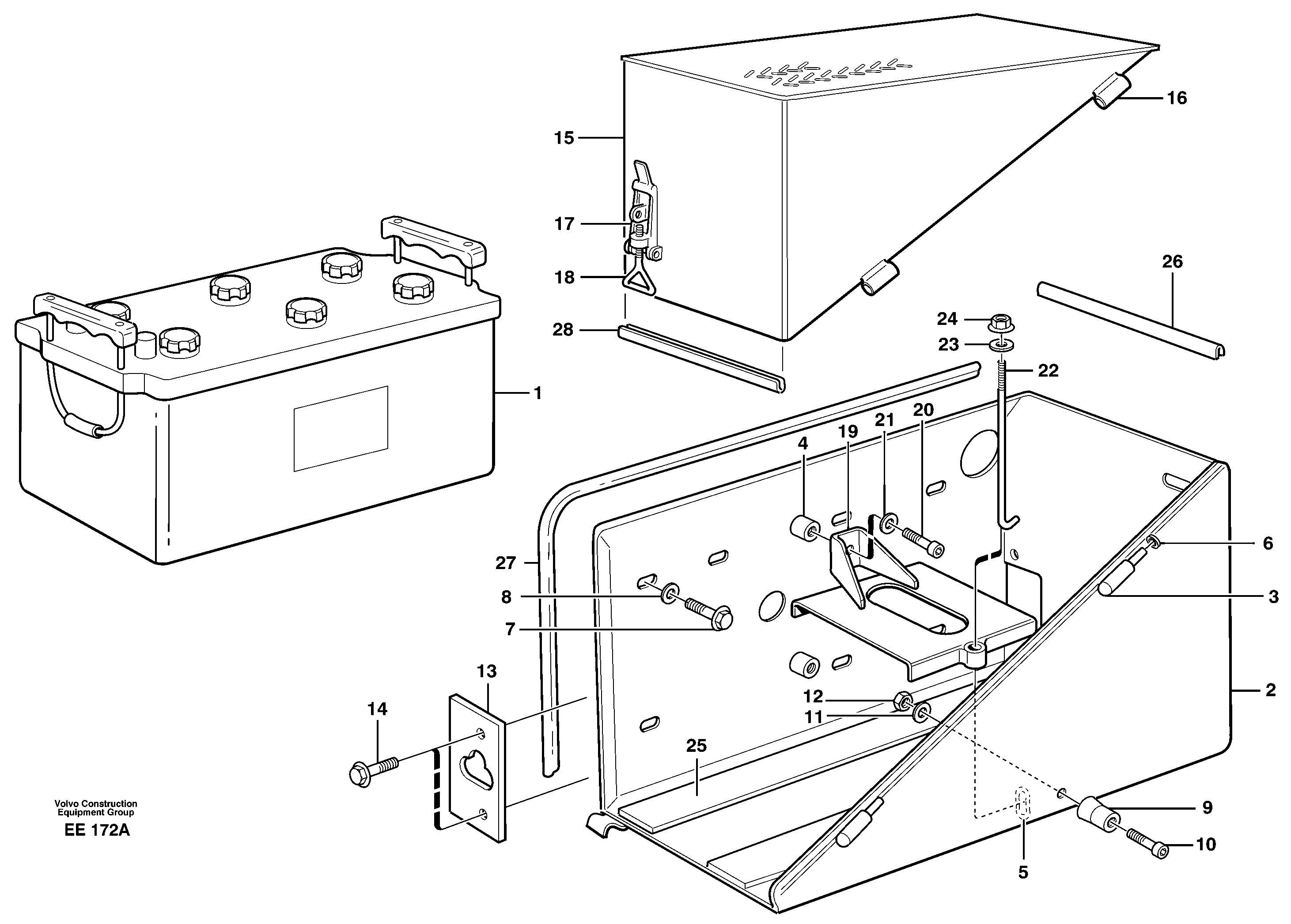 Схема запчастей Volvo L120D - 82455 Battery box with fitting parts L120D