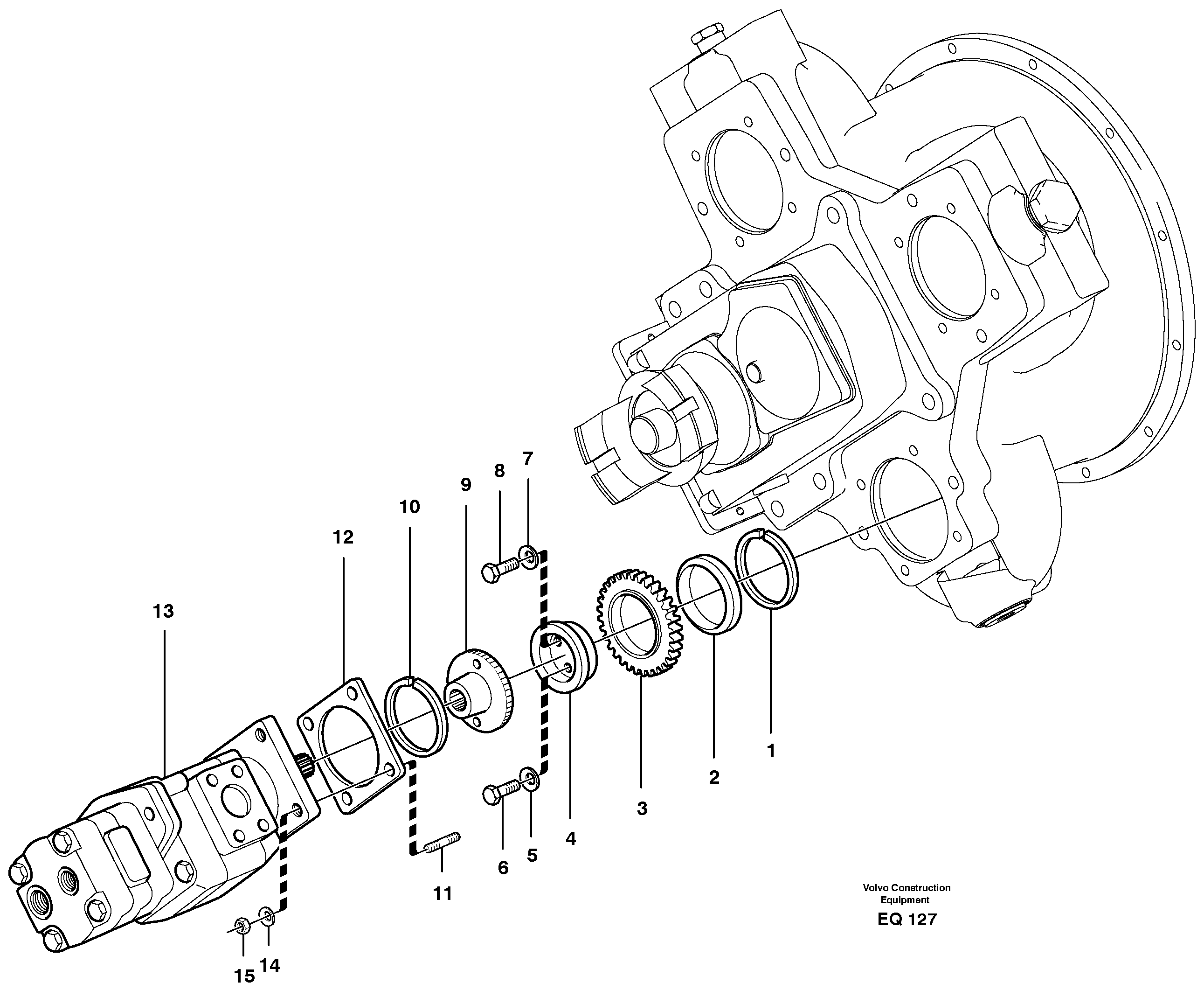 Схема запчастей Volvo L330E - 12915 Transmission oil pump andpump drive L330E