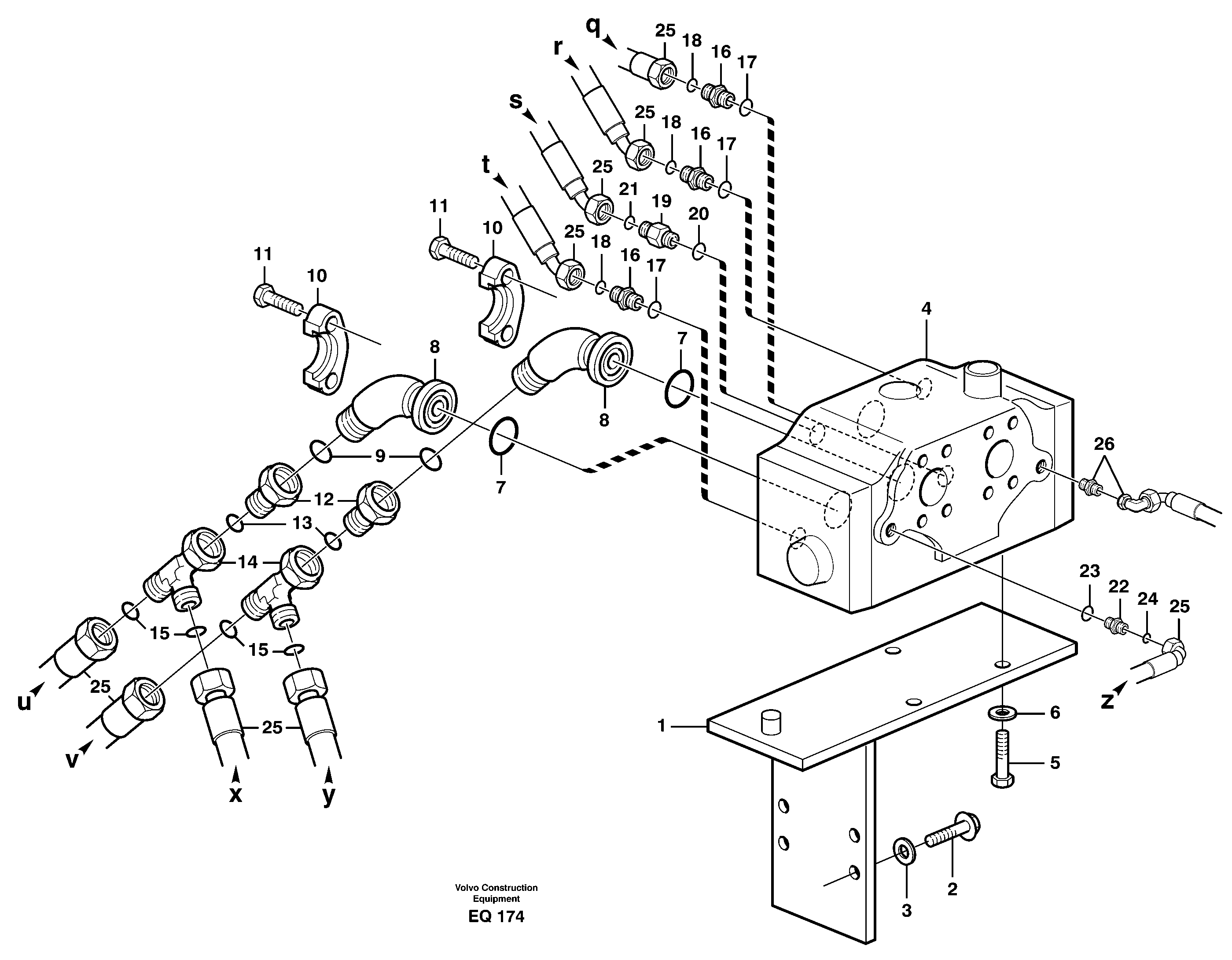 Схема запчастей Volvo L330E - 104981 Flow amplifier with fitting parts L330E