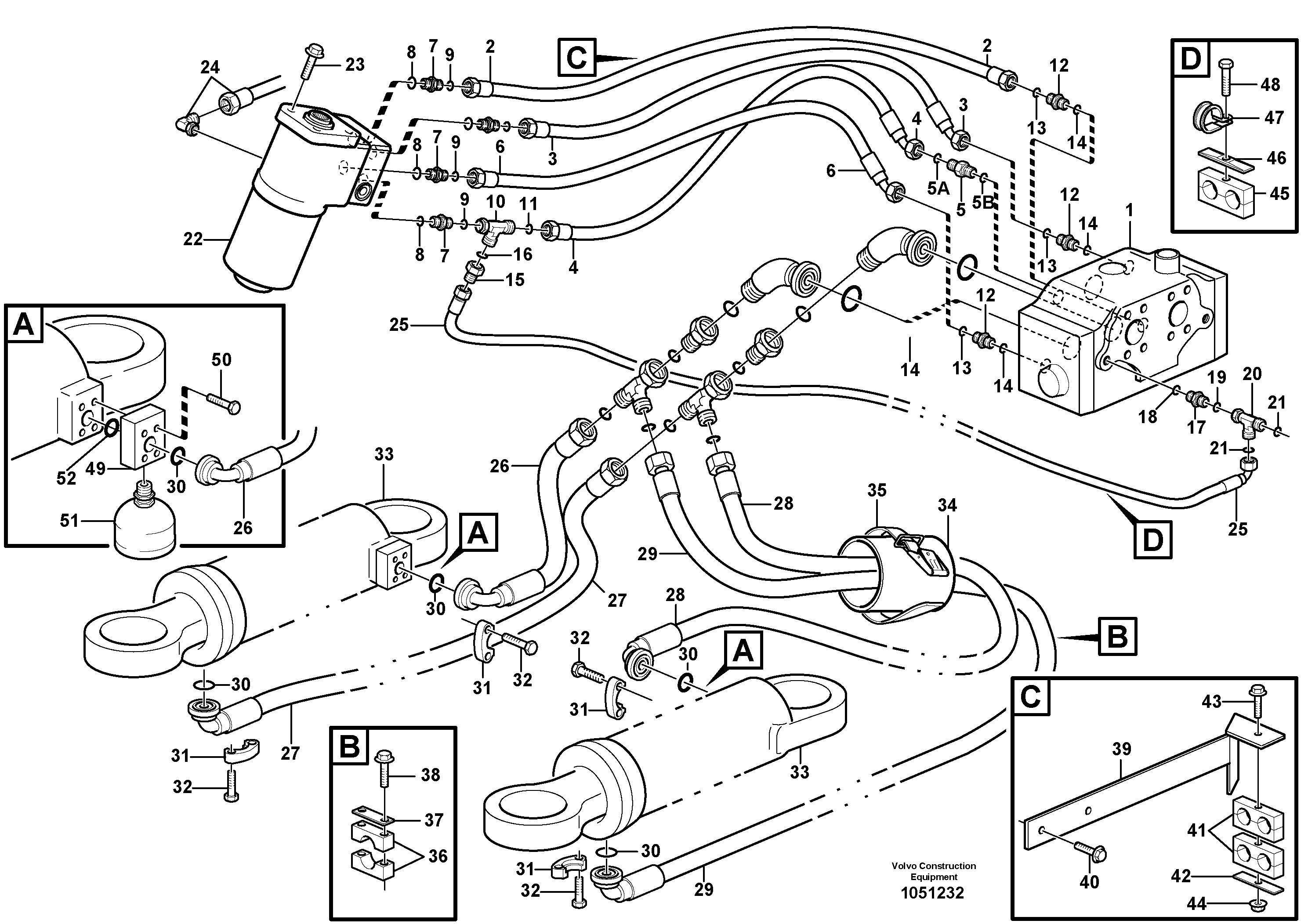 Схема запчастей Volvo L330E - 43598 Steering system. Lines, Control valve-cylinders L330E