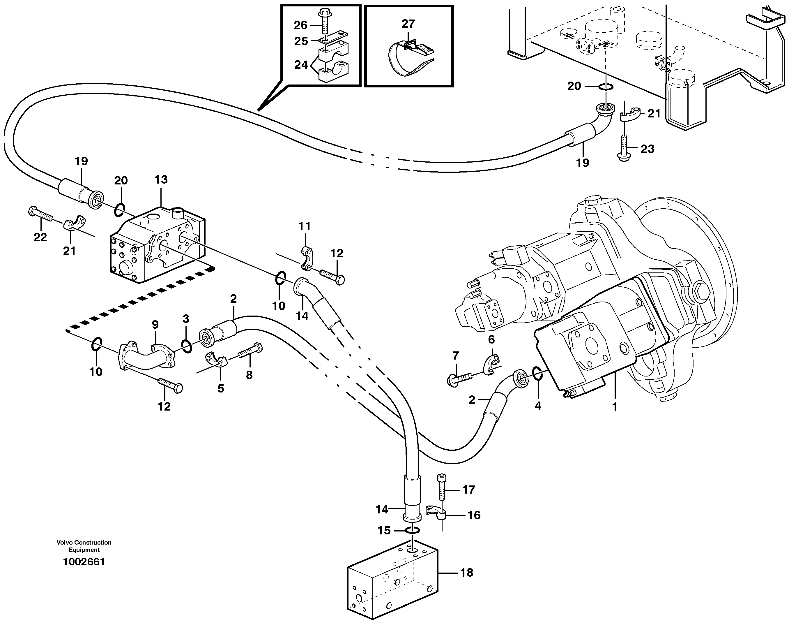 Схема запчастей Volvo L330E - 66198 Feed and return lines - flow amplifier L330E