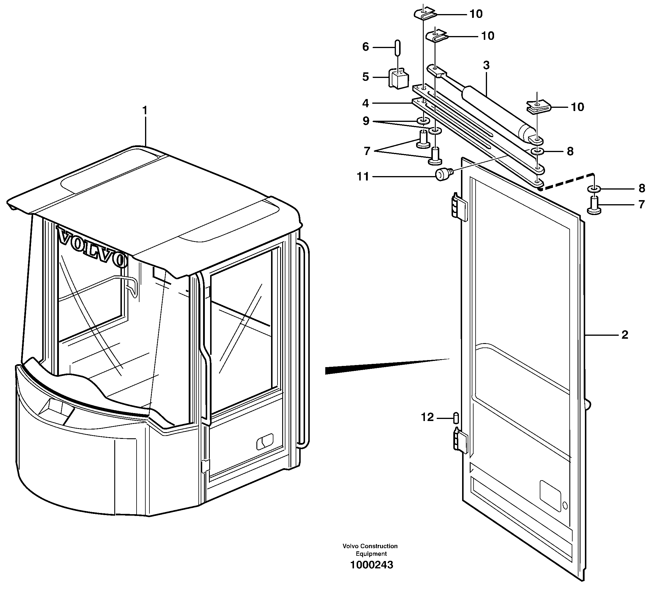 Схема запчастей Volvo L330E - 14047 Door with fitting parts L330E