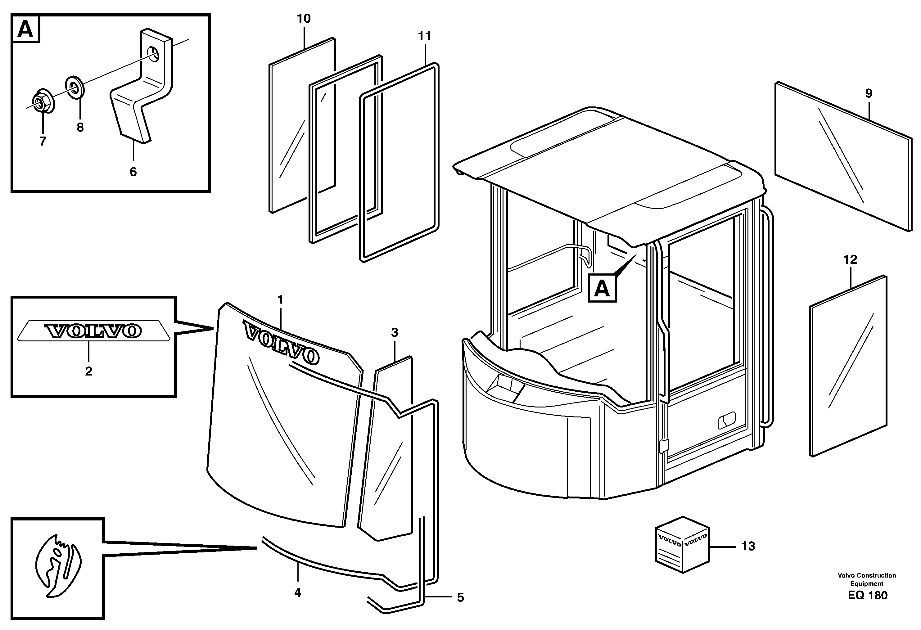 Схема запчастей Volvo L330E - 18009 Glass panes L330E