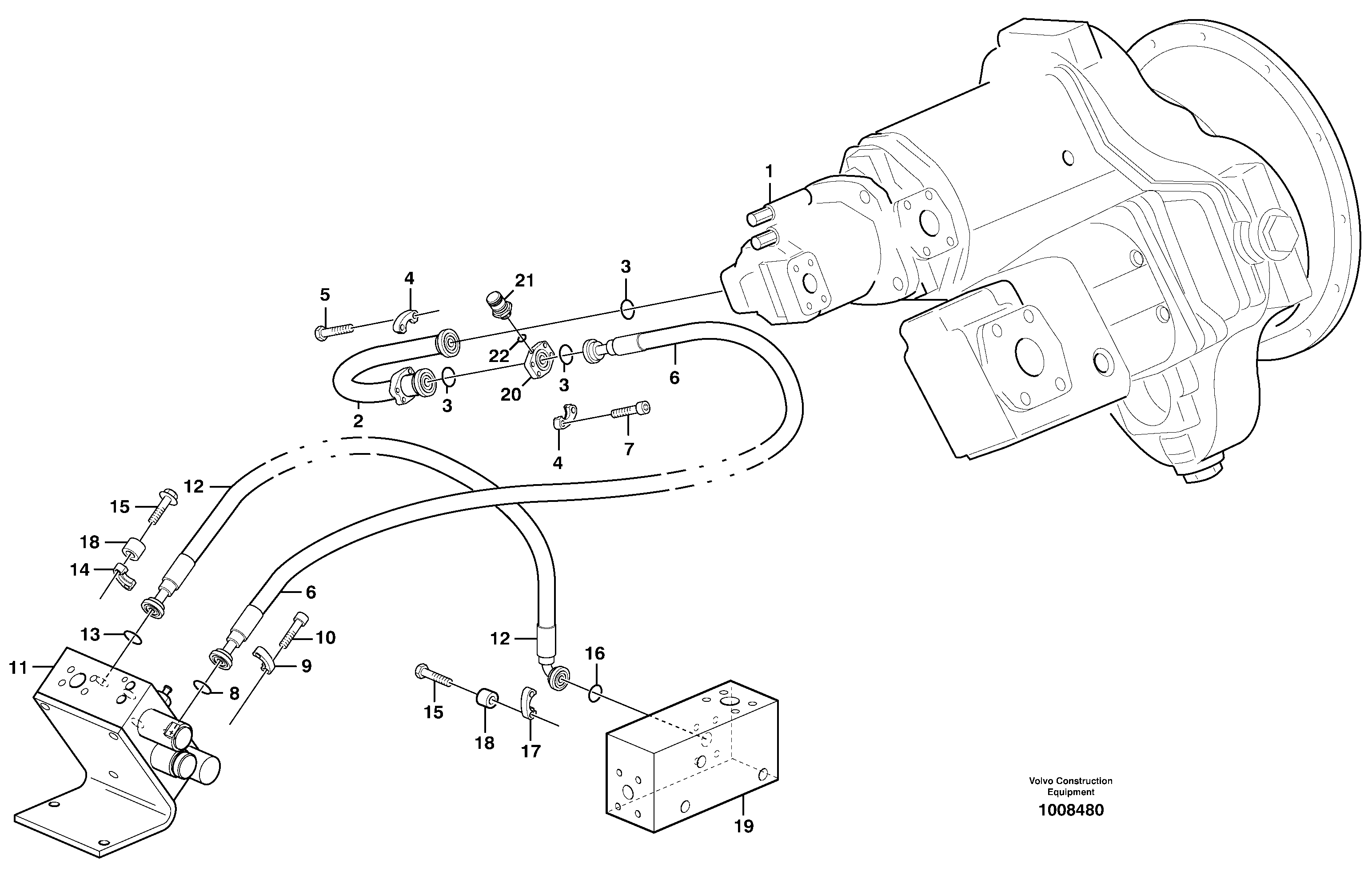 Схема запчастей Volvo L330E - 66200 Feed line, pump - central block L330E