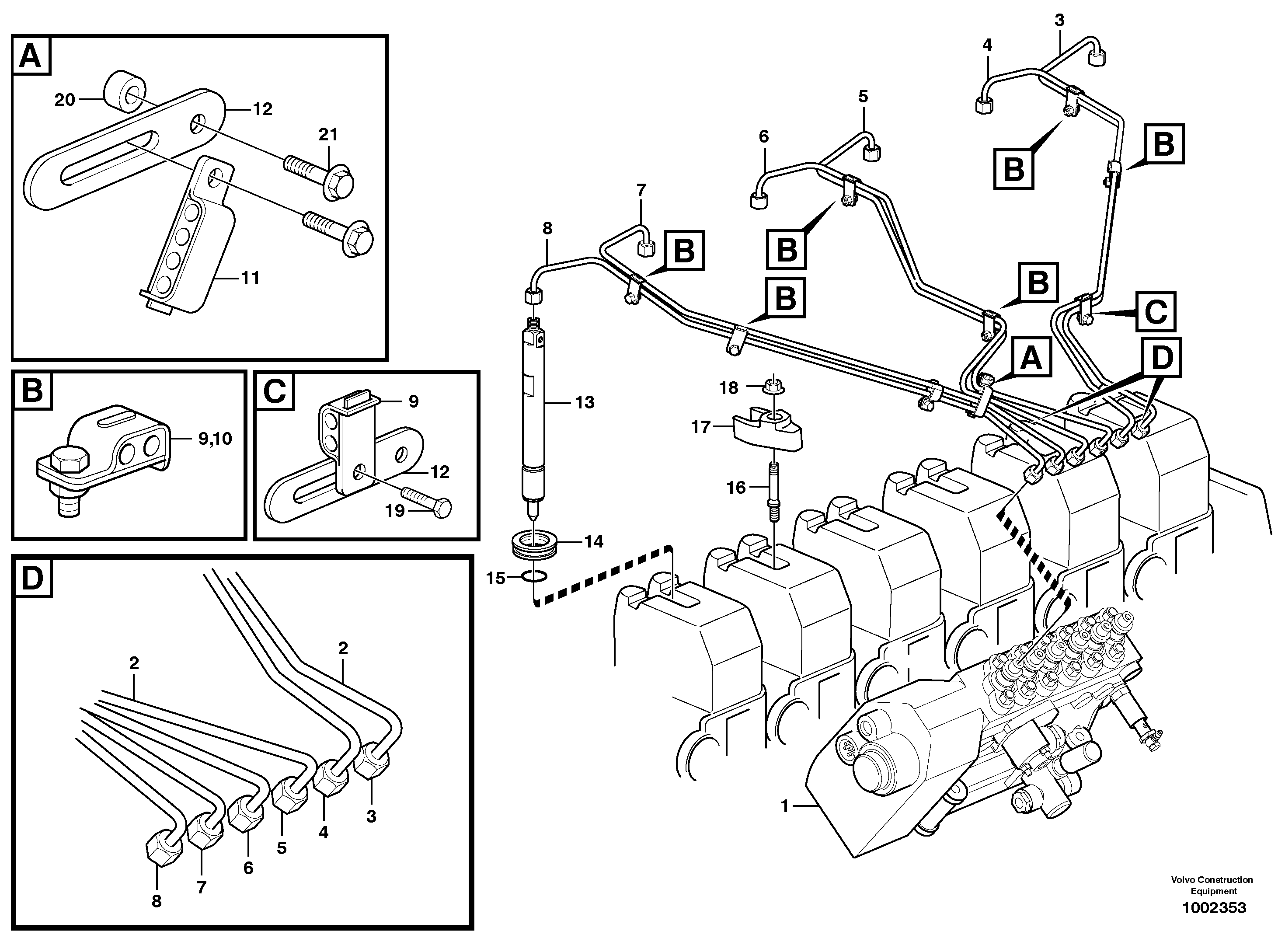 Схема запчастей Volvo L330E - 62214 Fuel lines, injectors L330E