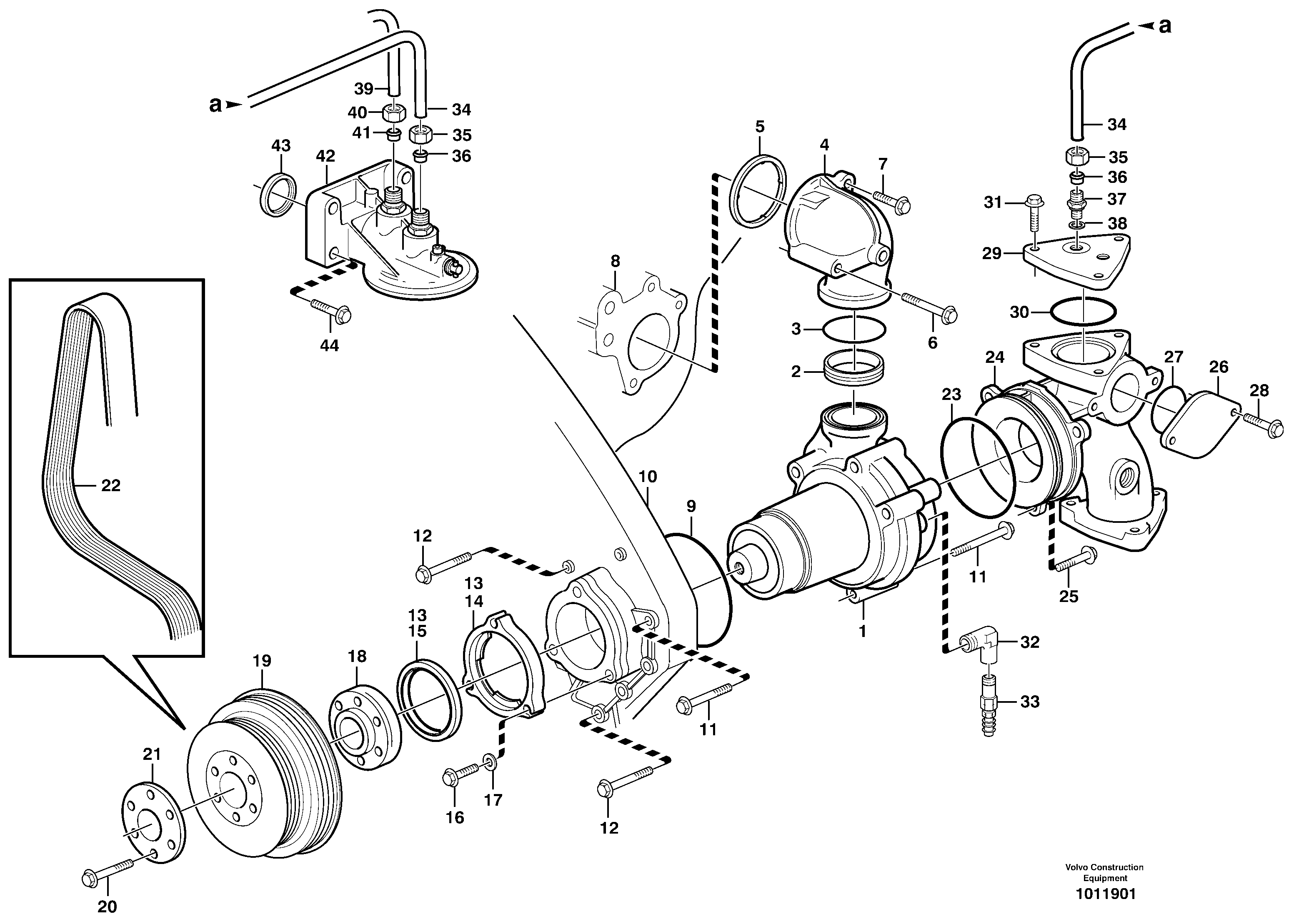 Схема запчастей Volvo L330E - 38421 Water pump with fitting parts L330E