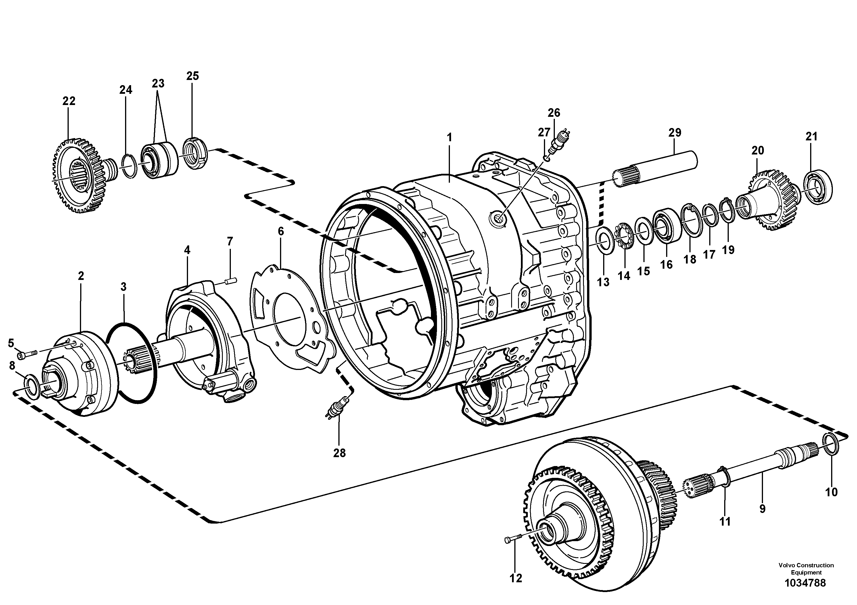 Схема запчастей Volvo L150E - 7988 Converter housing, gears and shafts L150E S/N 10002 - 11594