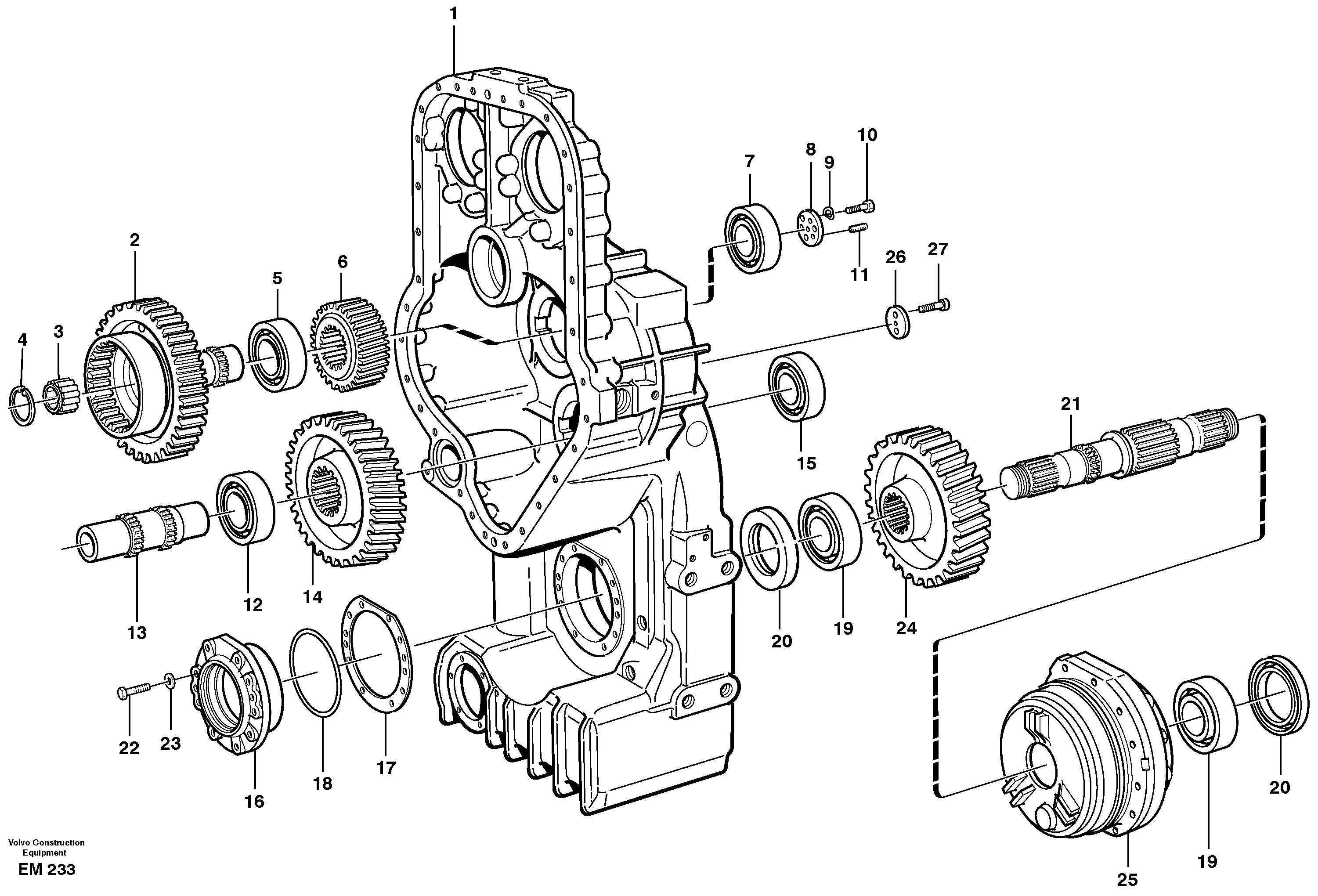 Схема запчастей Volvo L150E - 12166 Transfer case, gears and shafts L150E S/N 10002 - 11594