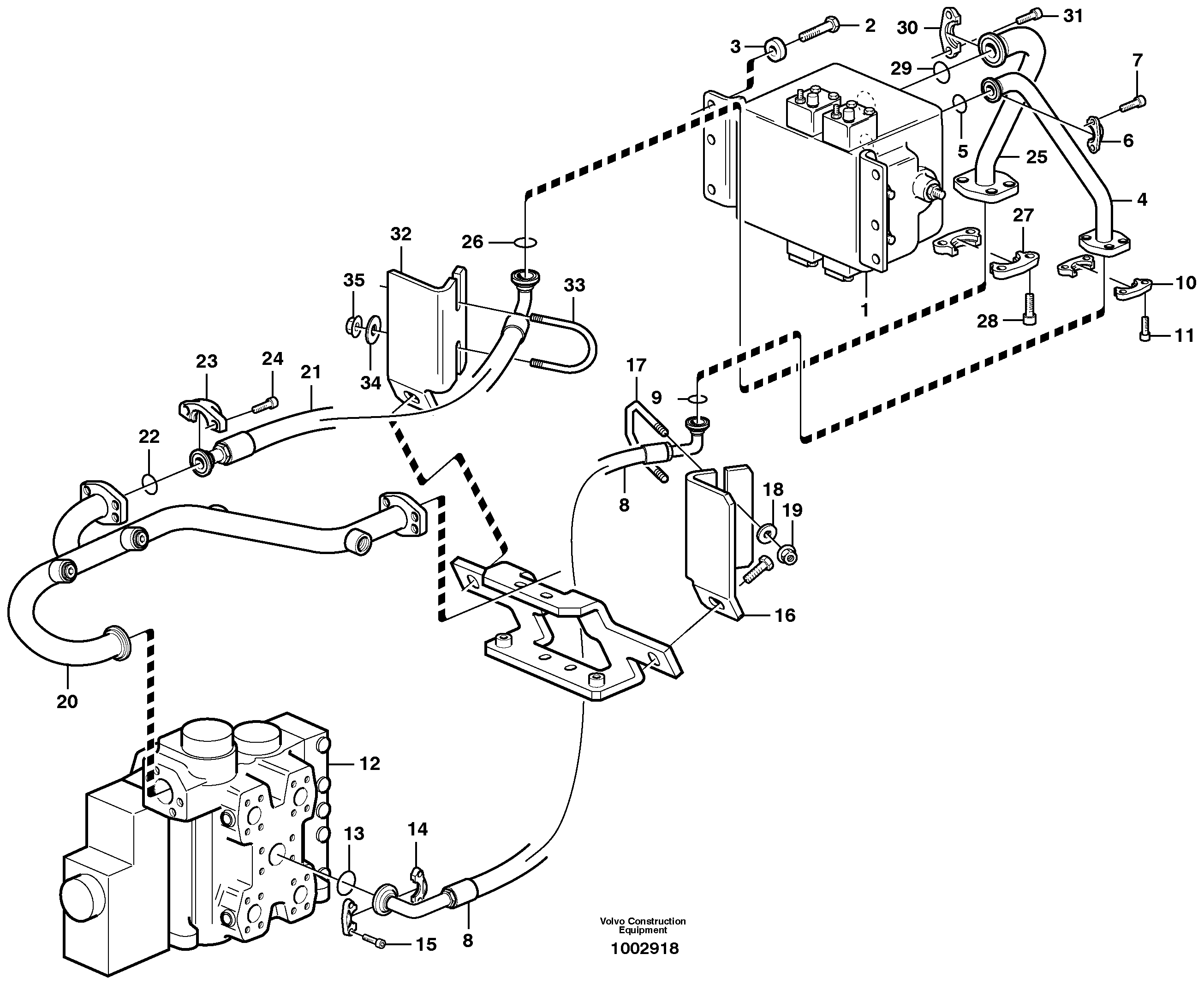 Схема запчастей Volvo L150E - 66193 Hydraulic system, 3rd and 4th function. Feed and return lines L150E S/N 6005 - 7549 S/N 63001 - 63085