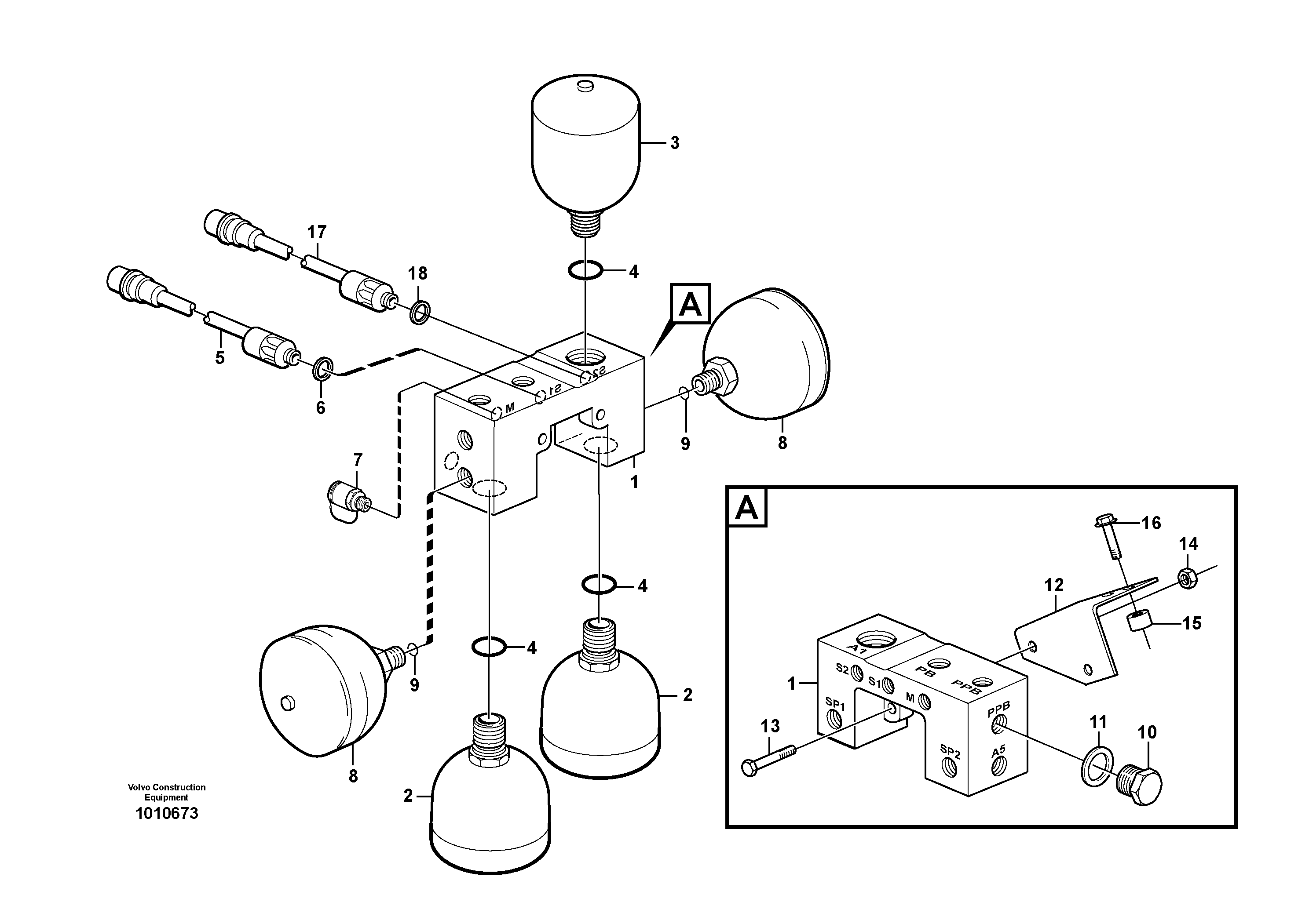 Схема запчастей Volvo L150E - 93100 Valve and accumulators L150E S/N 10002 - 11594