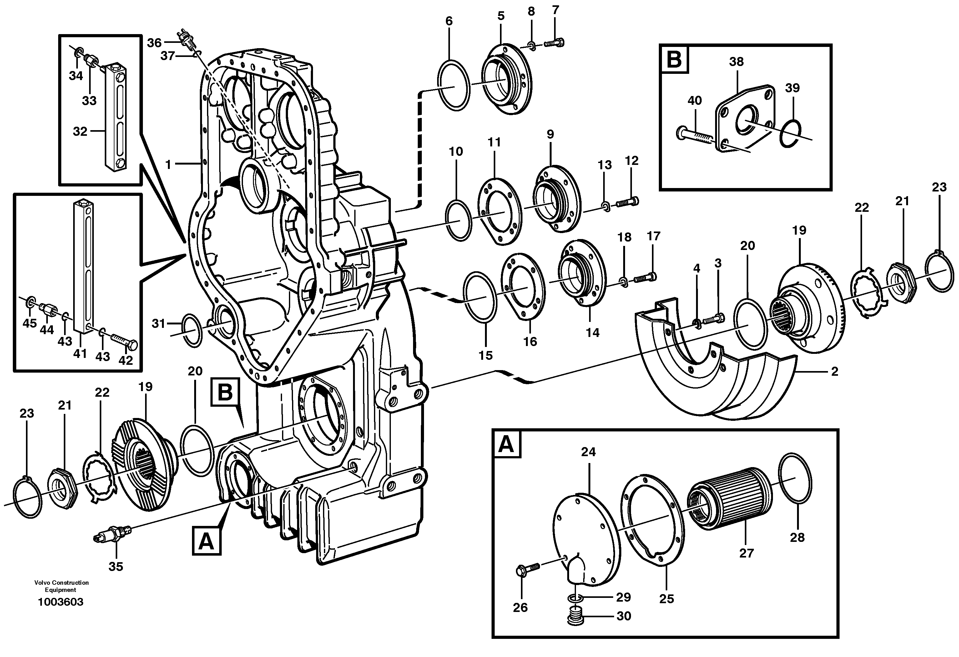 Схема запчастей Volvo L150E - 65376 Transfer case, housing and covers L150E S/N 6005 - 7549 S/N 63001 - 63085