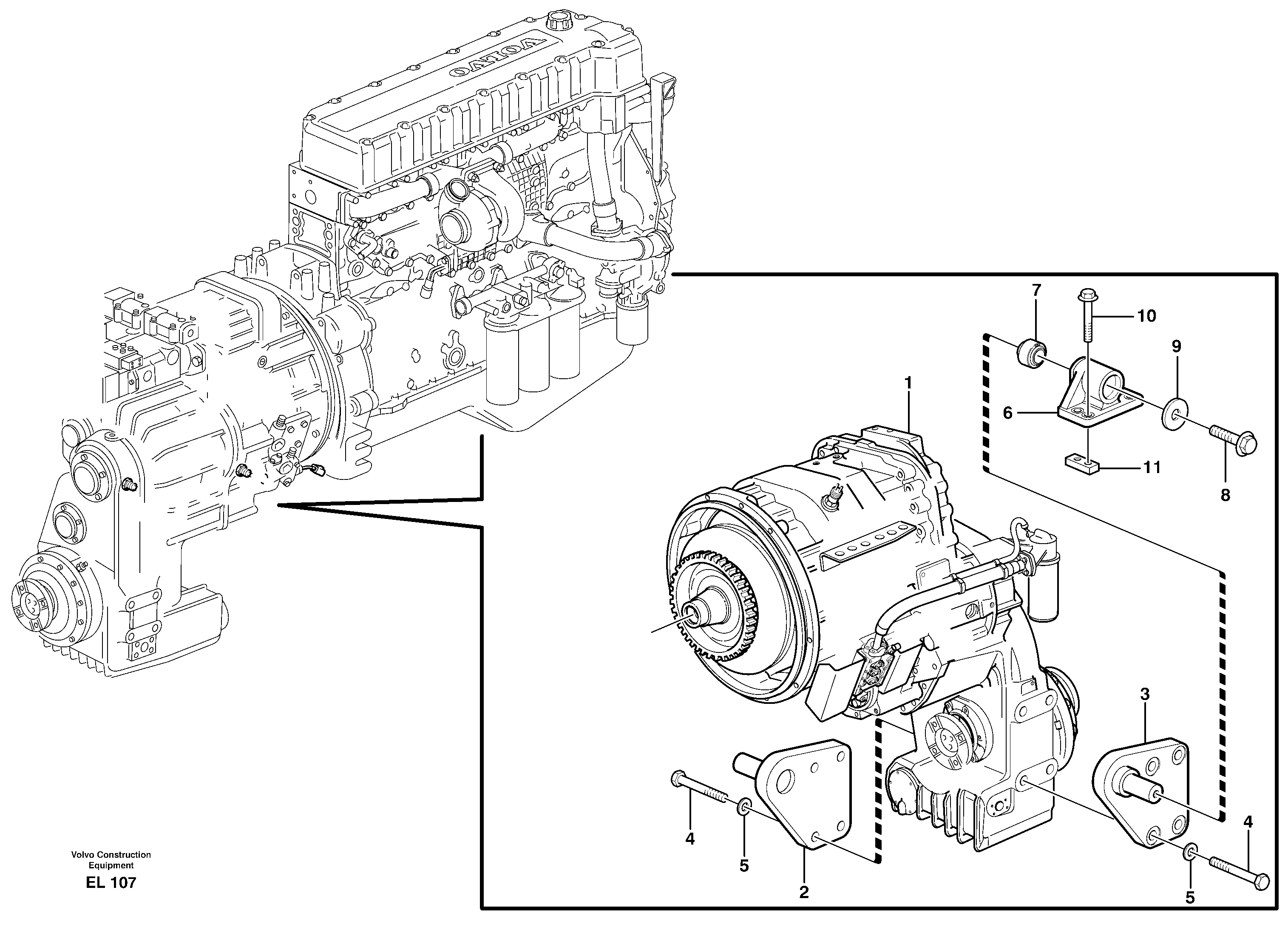 Схема запчастей Volvo L150E - 61203 Gear box housing with fitting parts L150E S/N 6005 - 7549 S/N 63001 - 63085