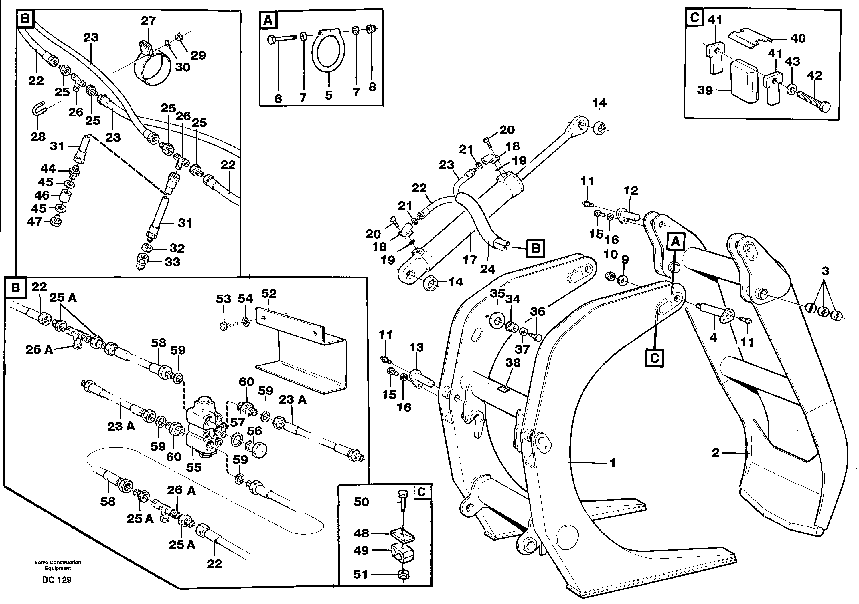 Схема запчастей Volvo L150E - 89649 Allround- / tree-length grapple ATTACHMENTS ATTACHMENTS WHEEL LOADERS GEN. D - E