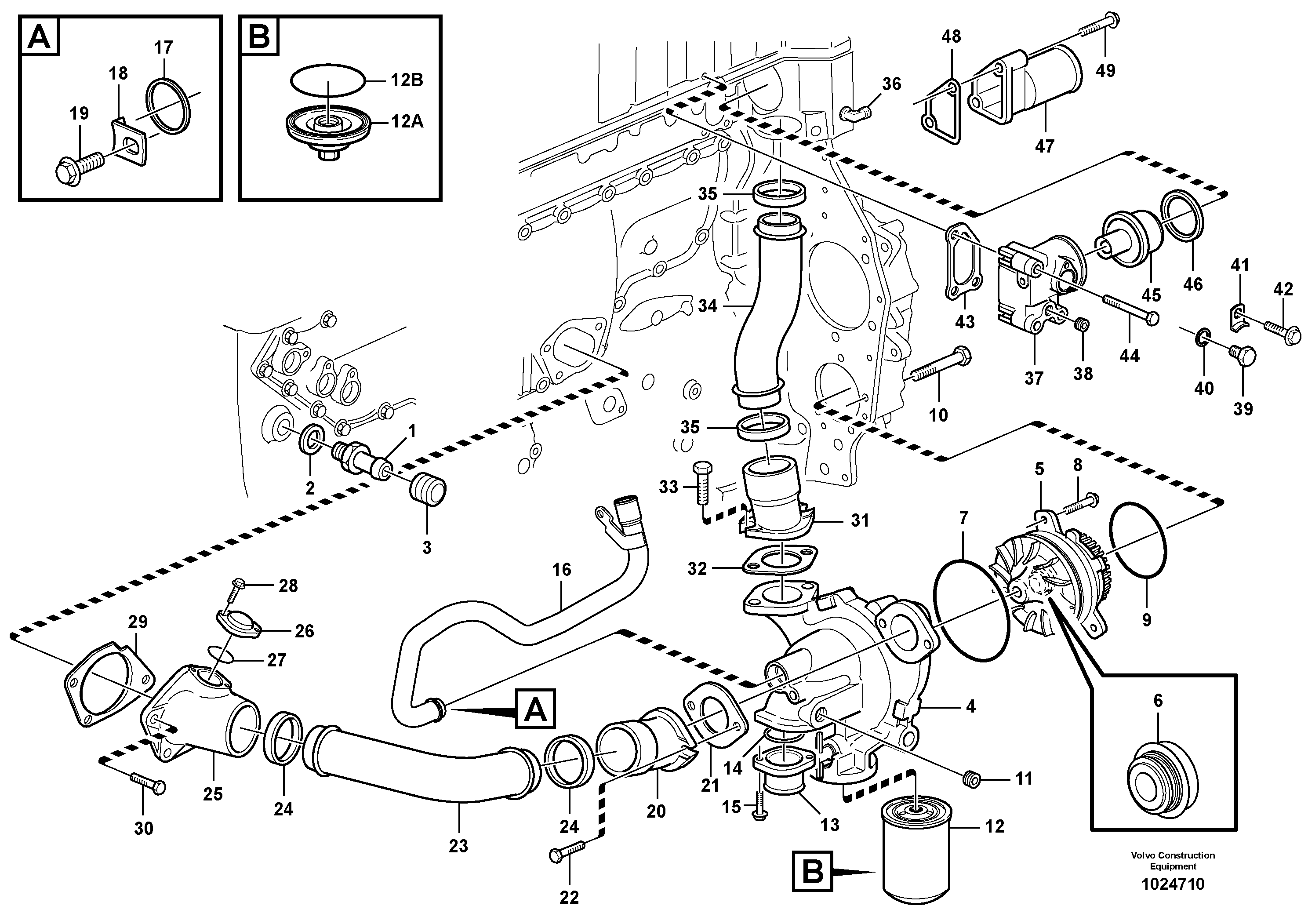 Схема запчастей Volvo L150E - 103578 Water pump and thermostat housing L150E S/N 10002 - 11594