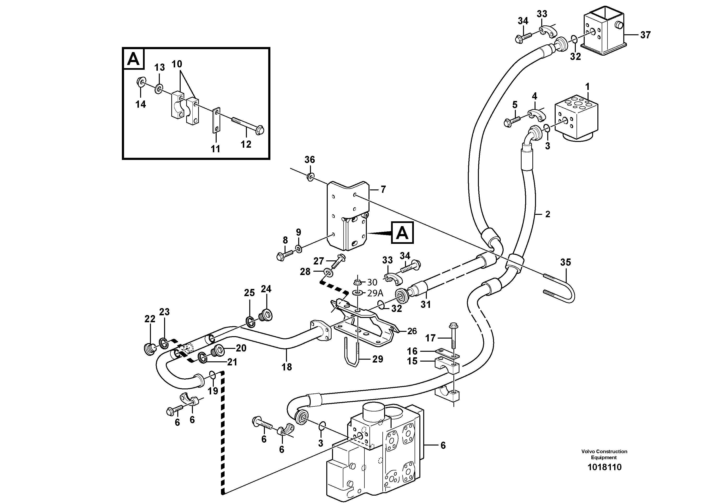 Схема запчастей Volvo L150E - 14873 Feed- and return lines - control valve L150E S/N 10002 - 11594