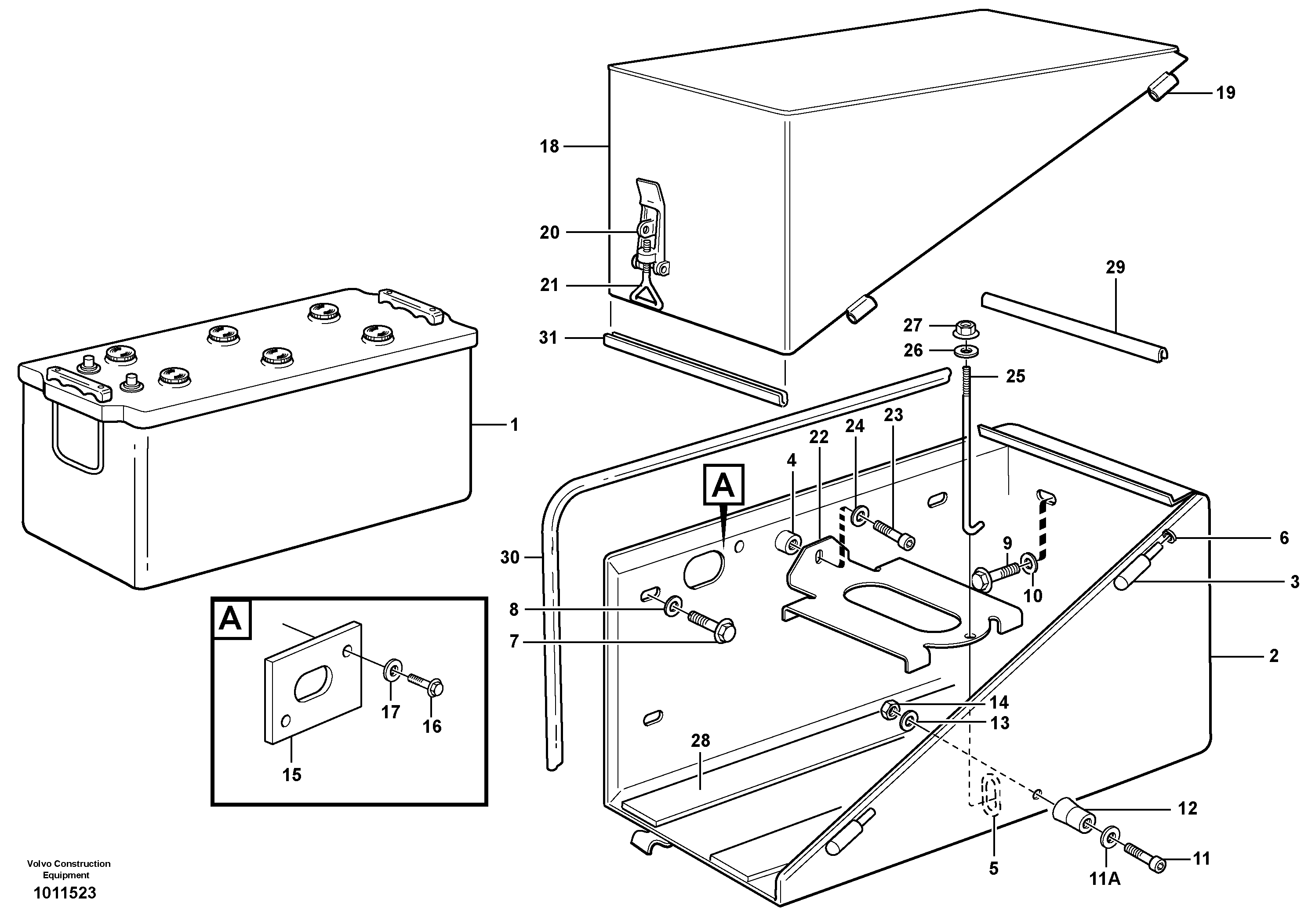 Схема запчастей Volvo L150E - 30881 Battery box with fitting parts L150E S/N 10002 - 11594