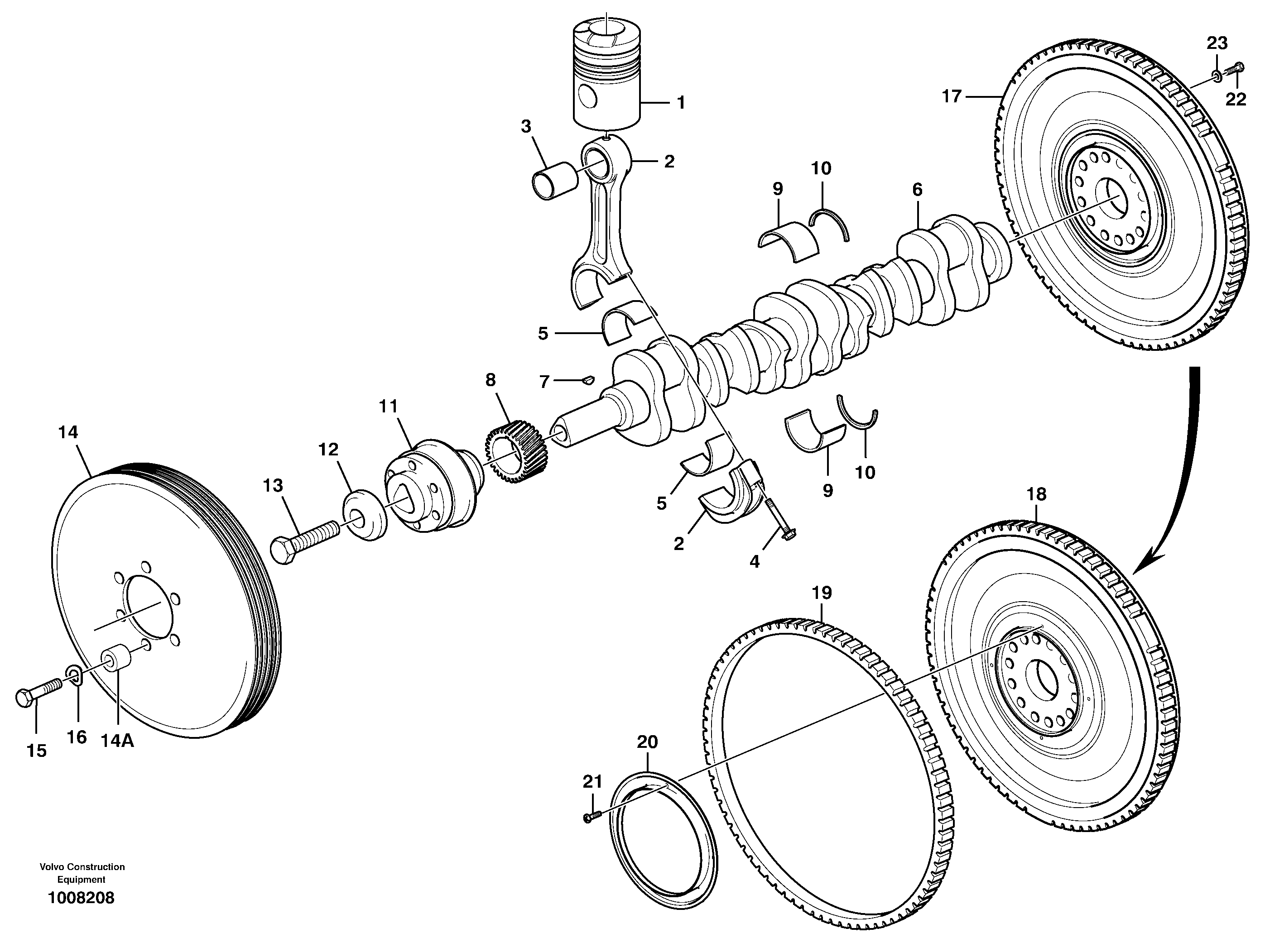 Схема запчастей Volvo L150E - 53061 Crankshaft and related parts L150E S/N 6005 - 7549 S/N 63001 - 63085