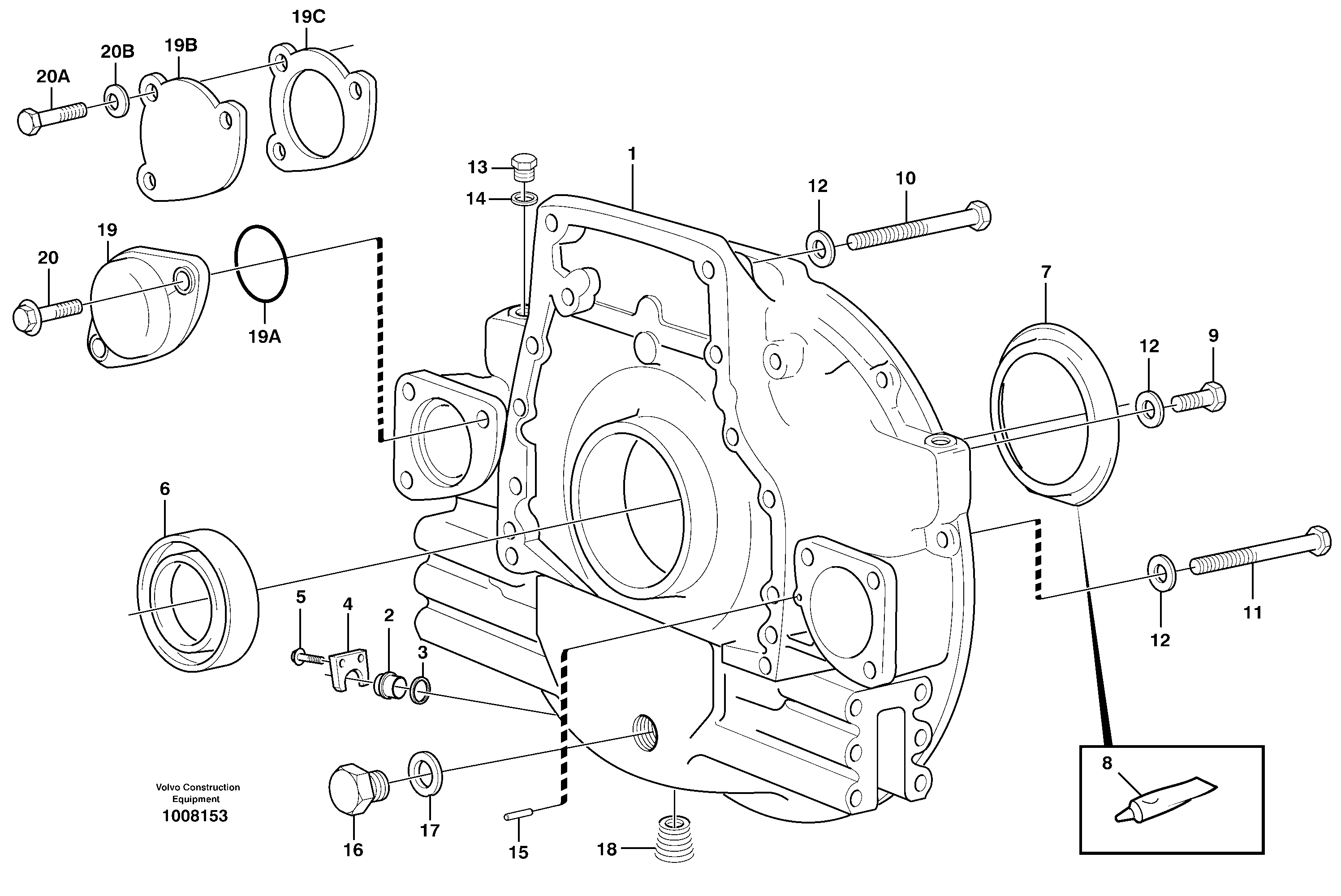 Схема запчастей Volvo L150E - 53062 Картер маховика L150E S/N 6005 - 7549 S/N 63001 - 63085