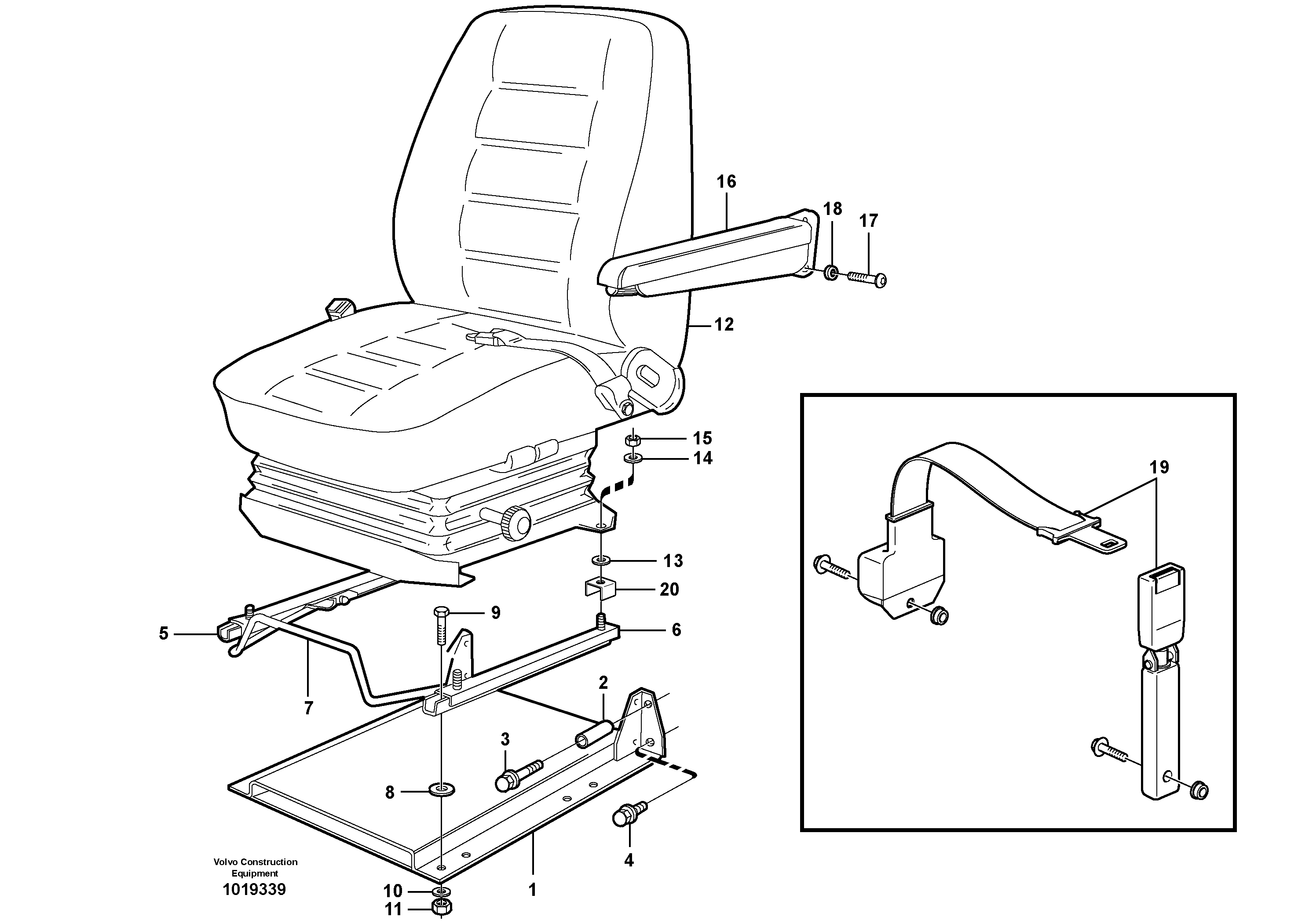 Схема запчастей Volvo L150E - 82775 Operator seat with fitting parts L150E S/N 6005 - 7549 S/N 63001 - 63085