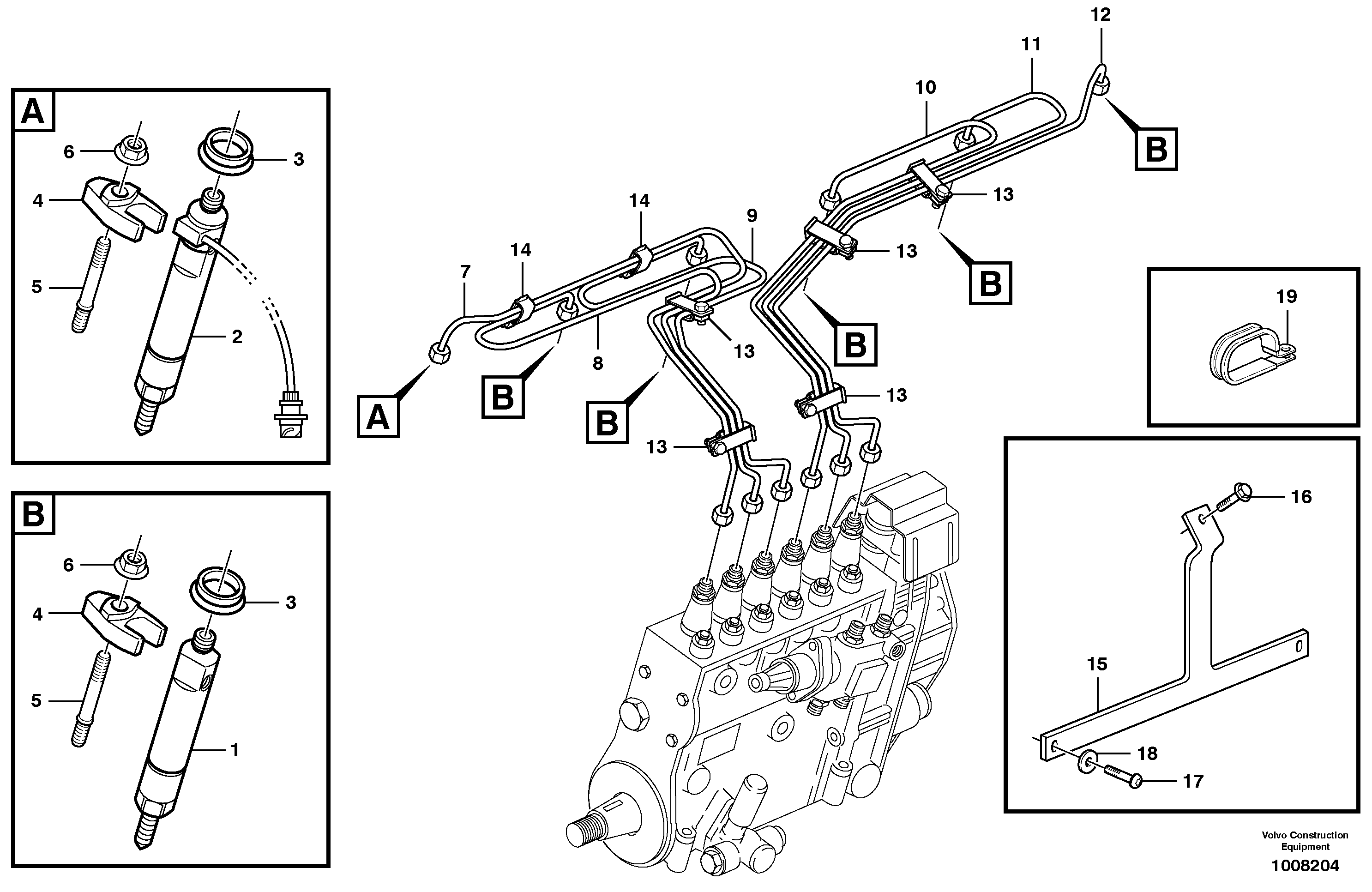 Схема запчастей Volvo L150E - 50744 Fuel lines, injectors L150E S/N 6005 - 7549 S/N 63001 - 63085