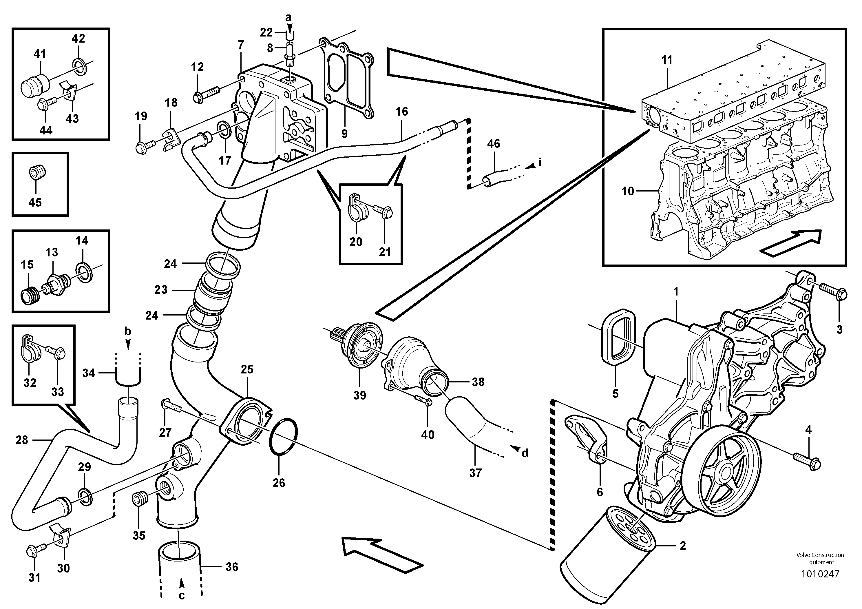 Схема запчастей Volvo L150E - 106305 Water pump and thermostat housing L150E S/N 8001 -