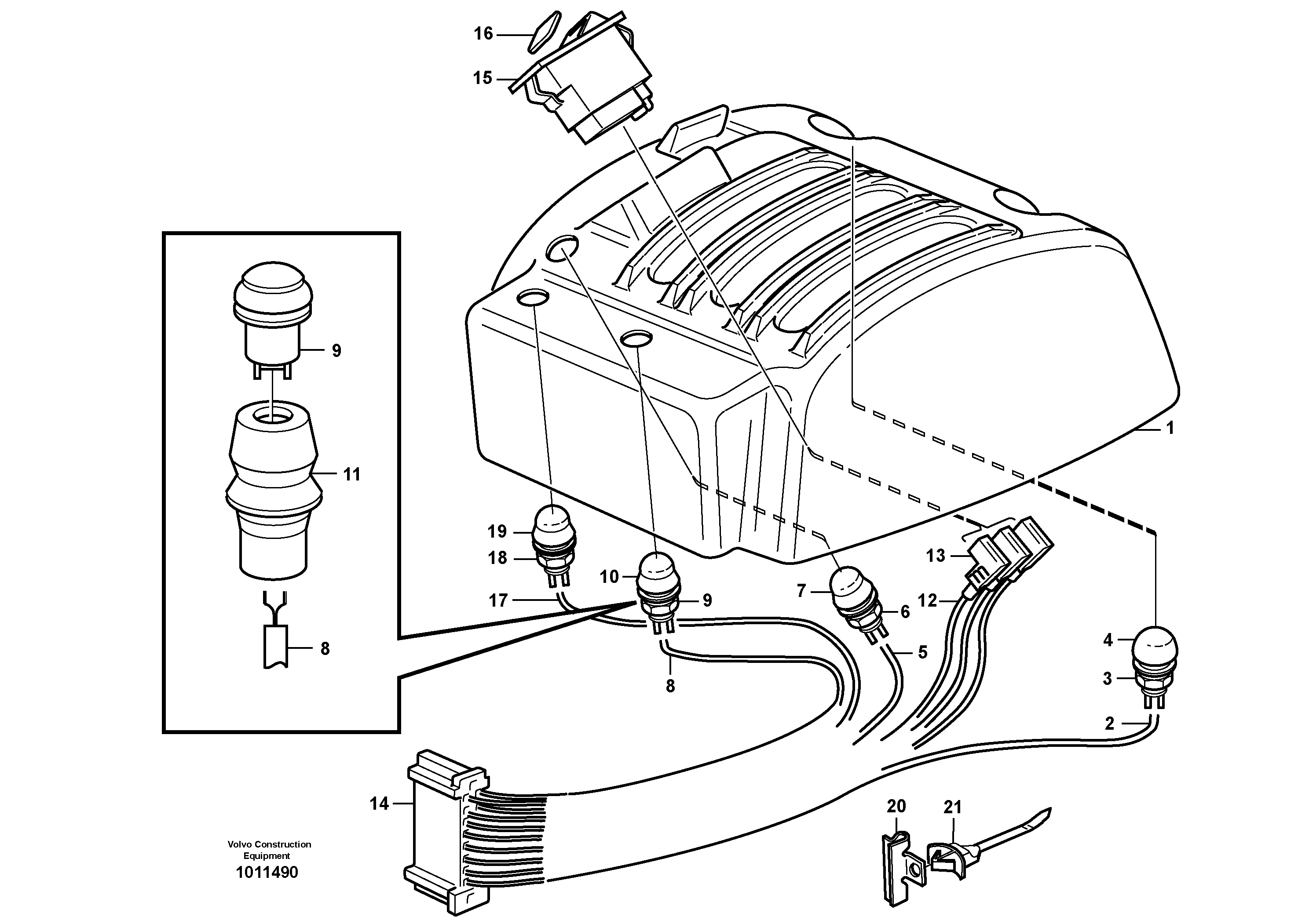 Схема запчастей Volvo L150E - 58528 Cable harnesses, gear lever carrier L150E S/N 10002 - 11594