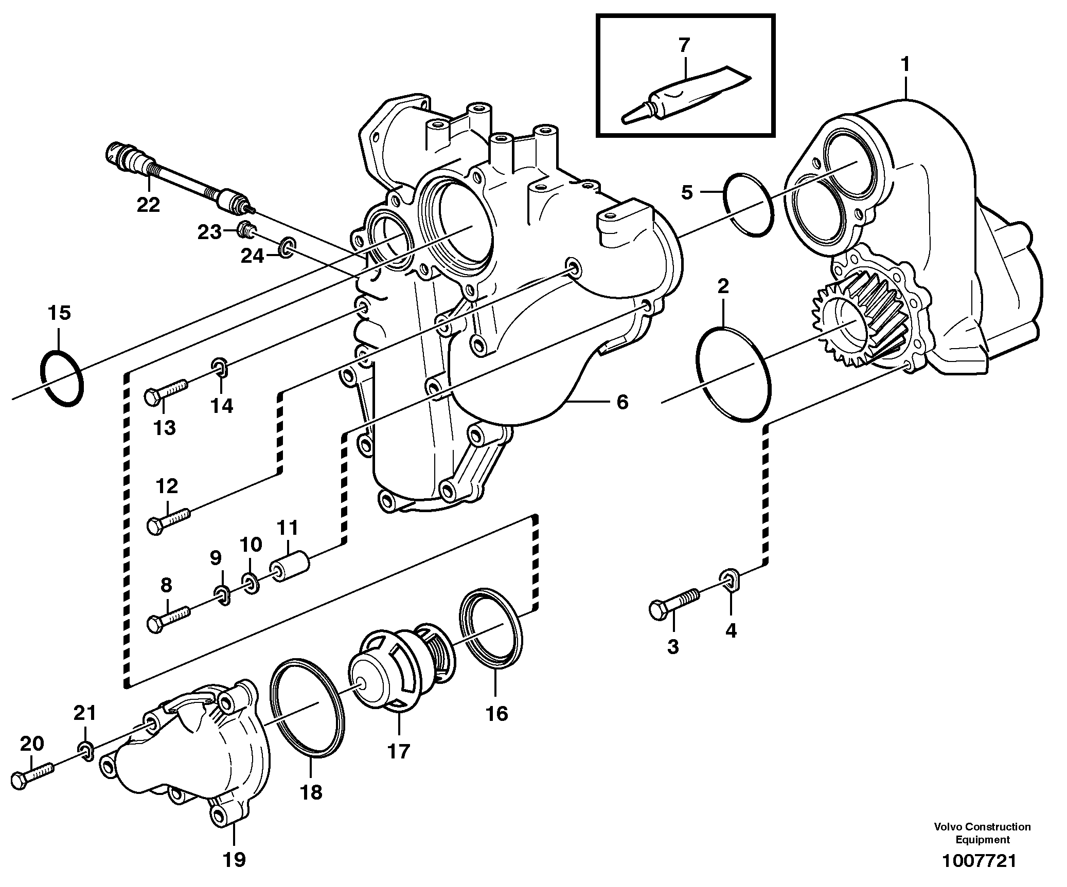 Схема запчастей Volvo L150E - 56078 Water pump and thermostat housing L150E S/N 6005 - 7549 S/N 63001 - 63085