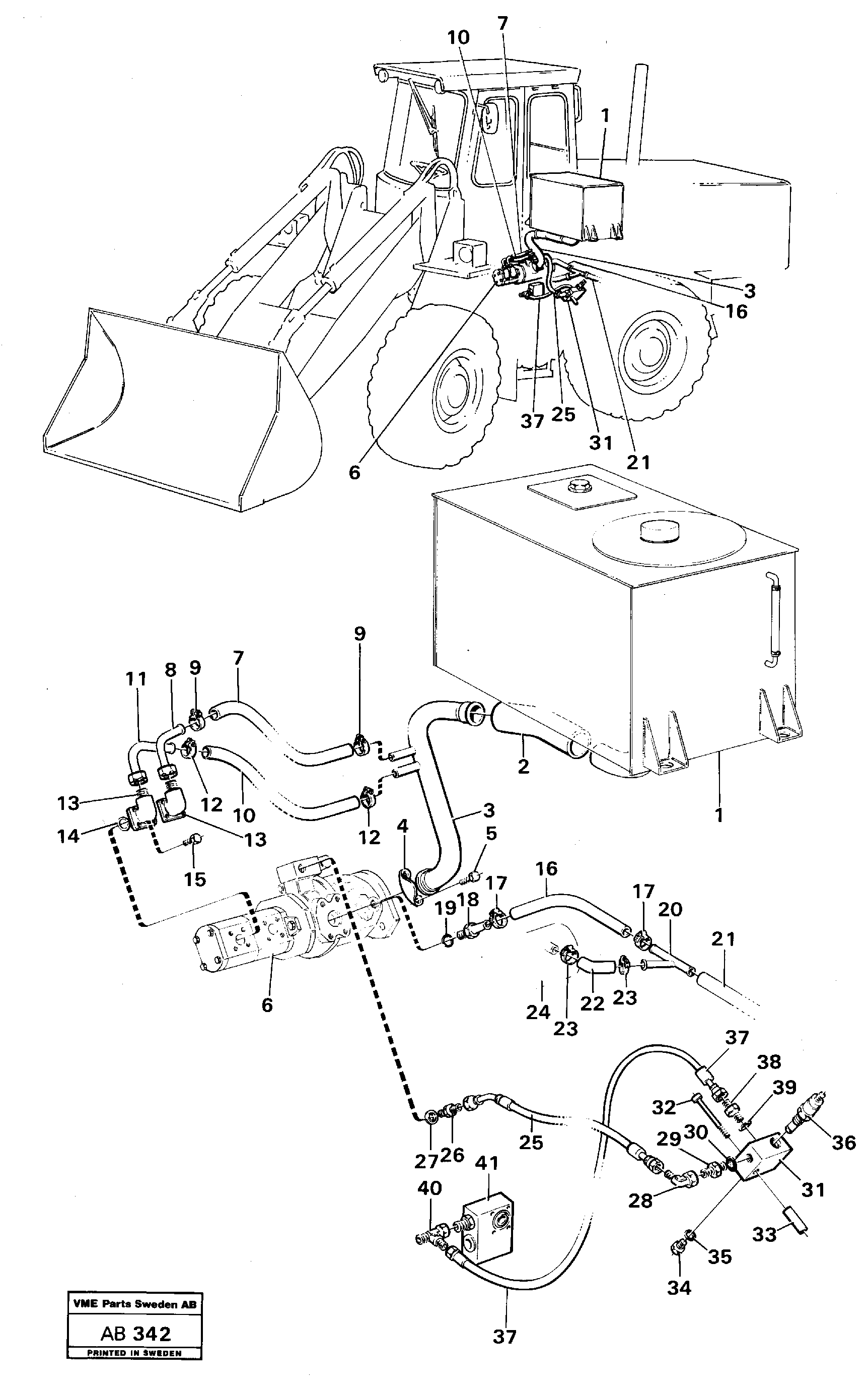 Схема запчастей Volvo L50 - 105012 Two- circuit hydraulic equipment. Tank - pump L50 L50 S/N 6401- / 60301- USA