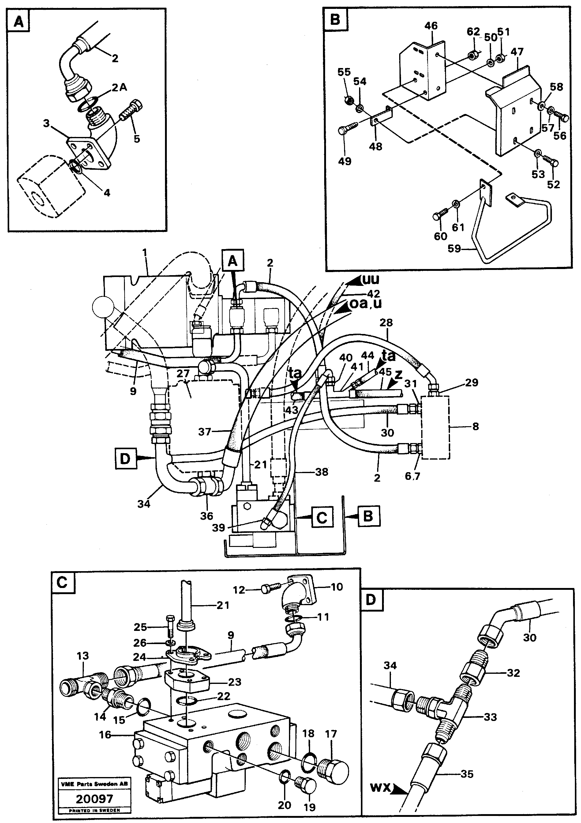 Схема запчастей Volvo L50 - 71988 Hydraulic system, rear, 5:th, 6:th function L50 L50 S/N -6400/-60300 USA