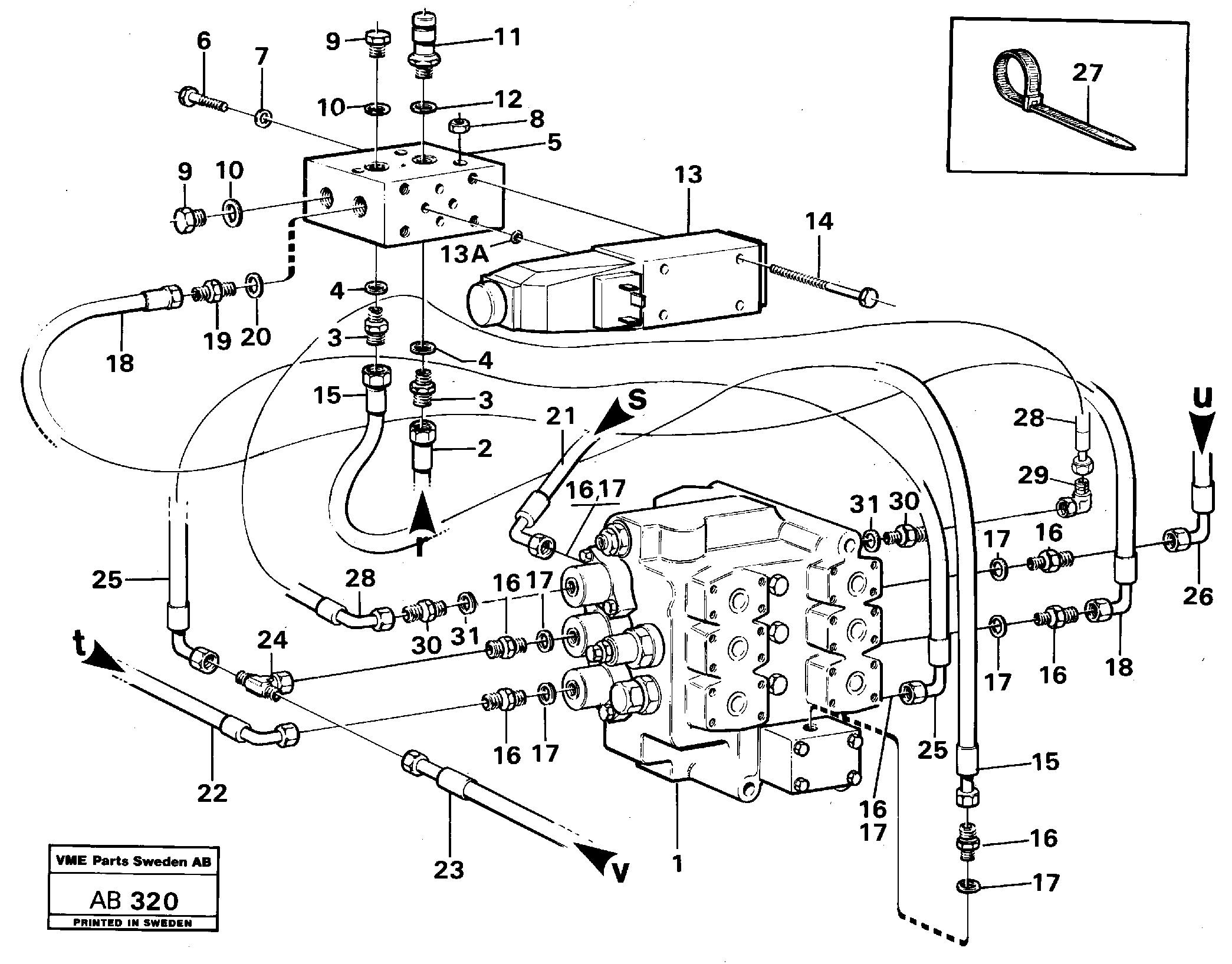 Схема запчастей Volvo L50 - 99607 Servo system: control valve with connection parts L50 L50 S/N 6401- / 60301- USA