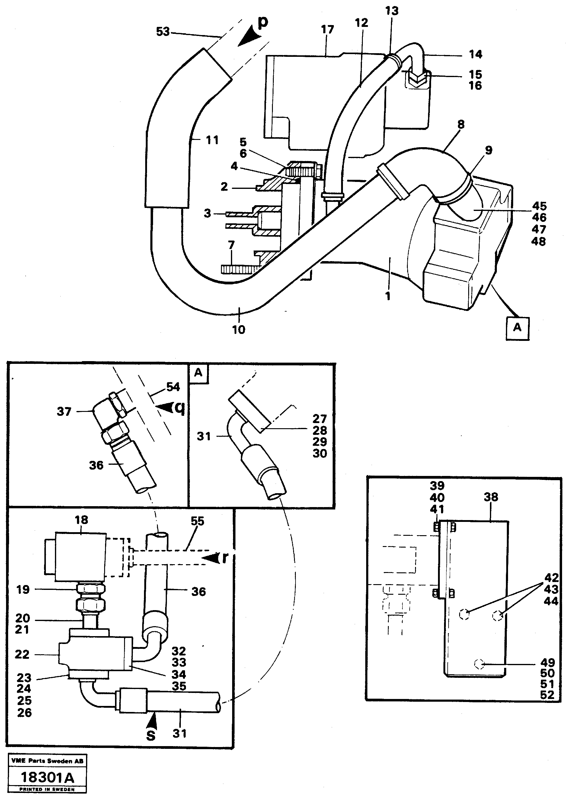 Схема запчастей Volvo L50 - 94155 Hydraulic system, rear, 5:th, 6:th function L50 L50 S/N -6400/-60300 USA