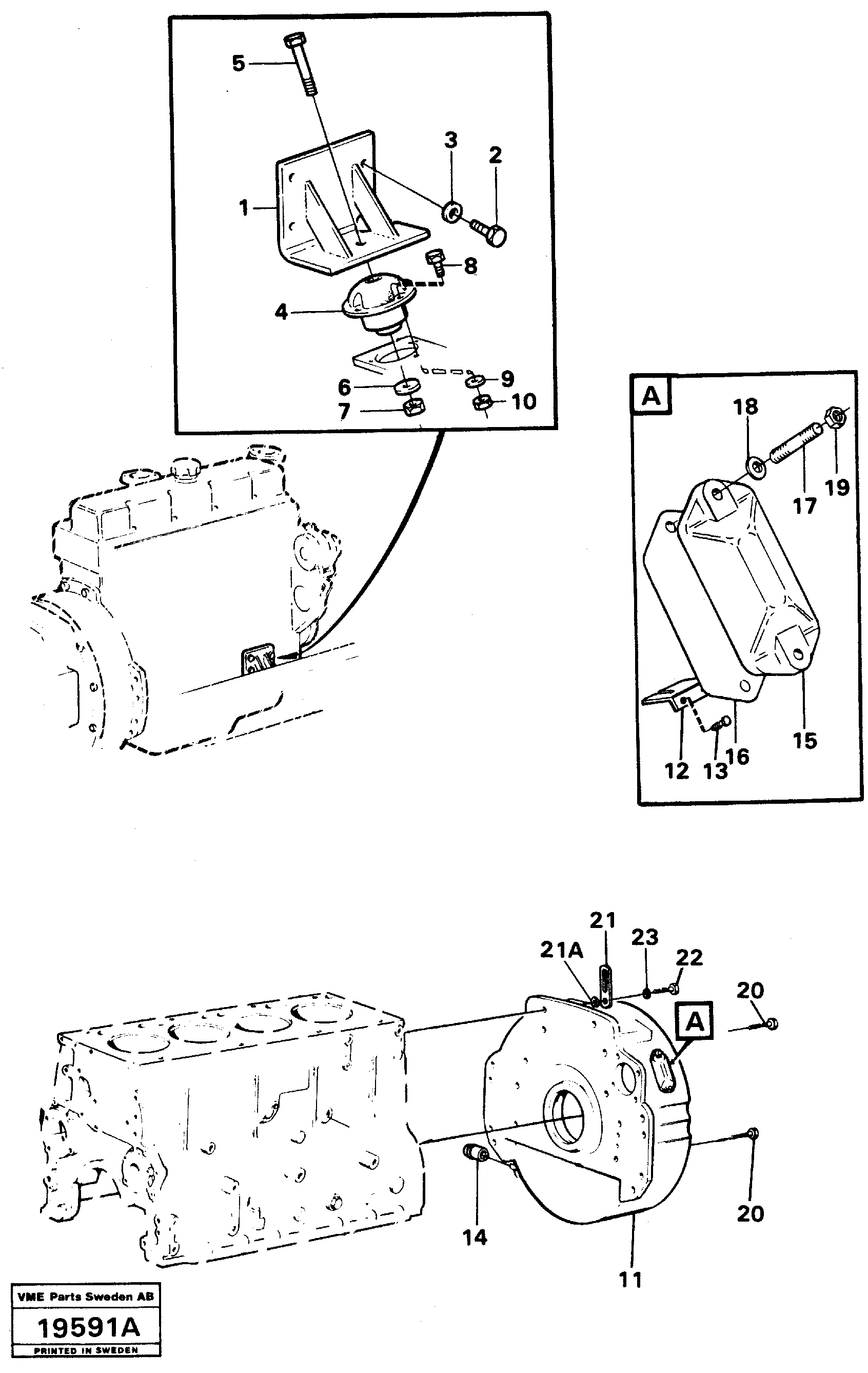 Схема запчастей Volvo L50 - 15390 Опора двигателя и картер маховика L50 L50 S/N -6400/-60300 USA