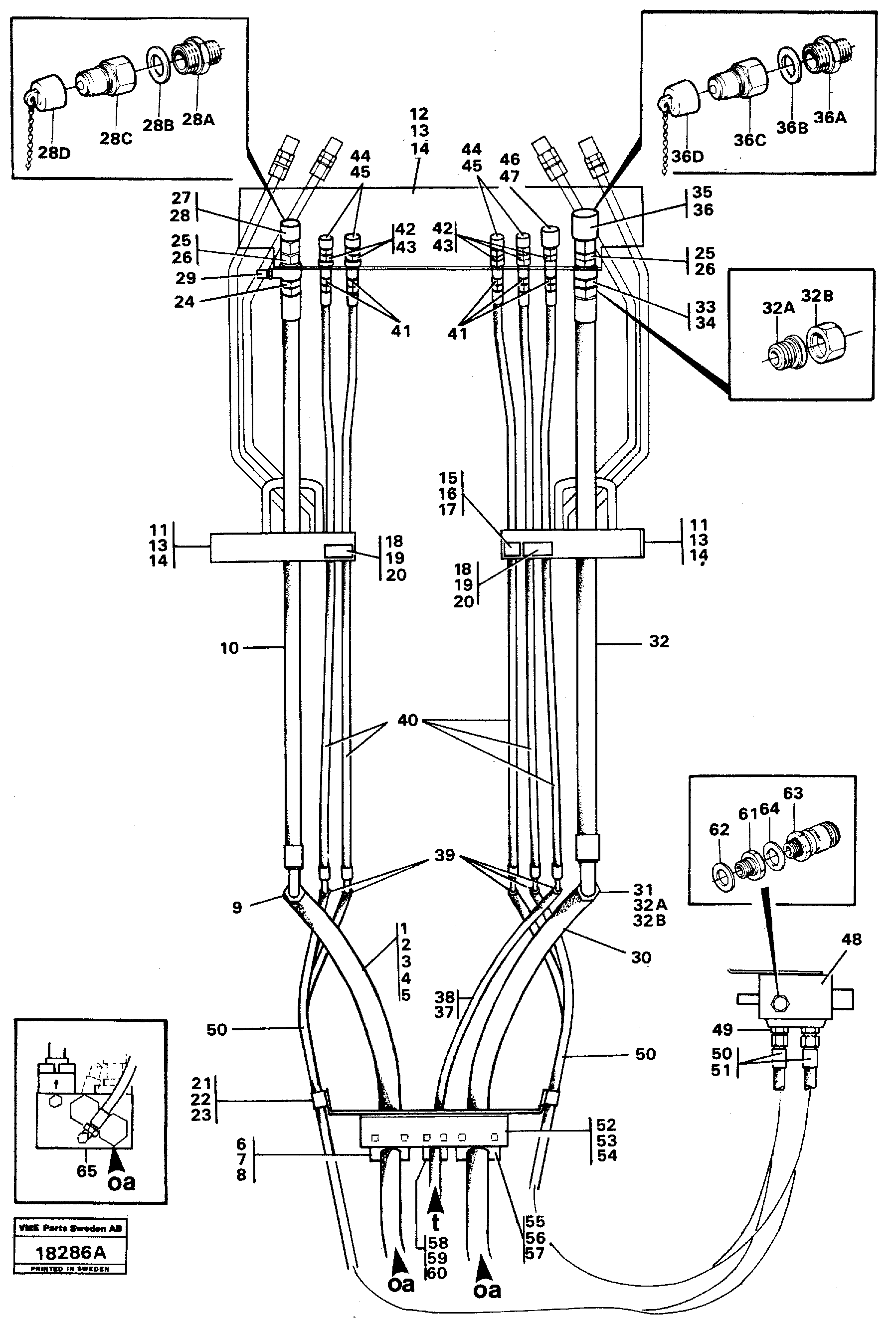 Схема запчастей Volvo L50 - 97840 Hydraulic system, front, 5:th, 6:th function L50 L50 S/N -6400/-60300 USA