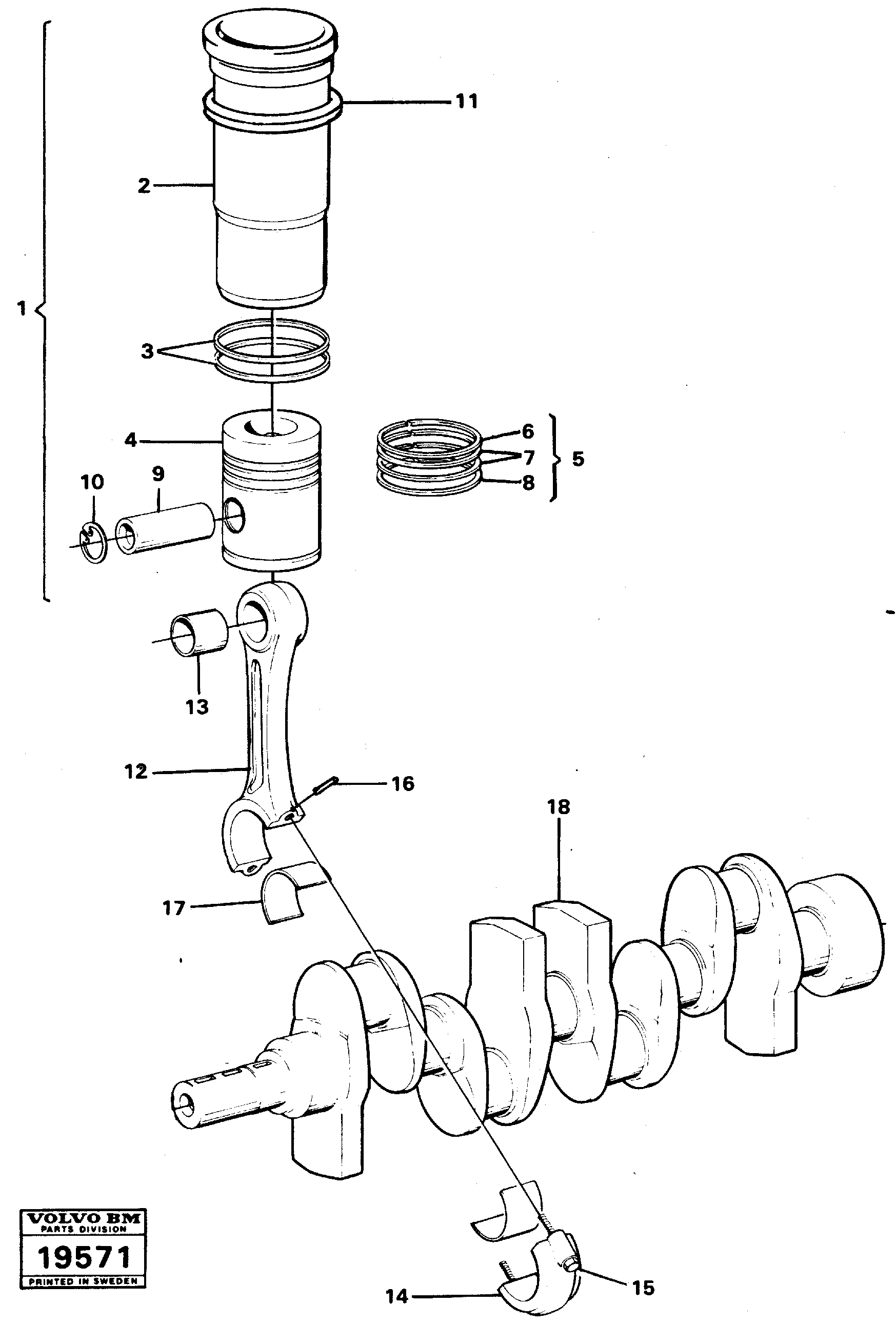 Схема запчастей Volvo L50 - 56297 Cylinder liner, piston and connecting rod L50 L50 S/N -6400/-60300 USA