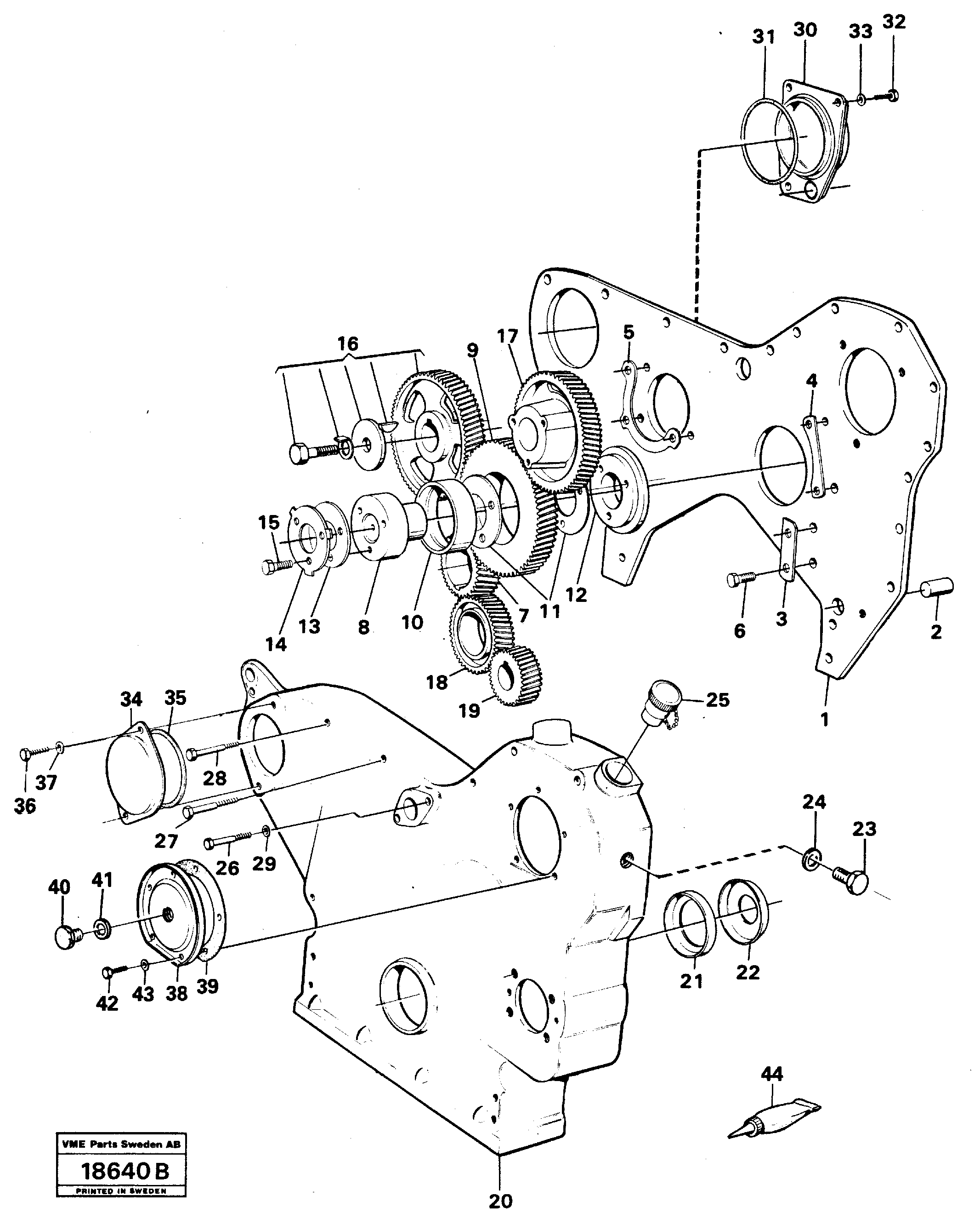 Схема запчастей Volvo L50 - 99820 Timing gear casing and timing gears L50 L50 S/N -6400/-60300 USA