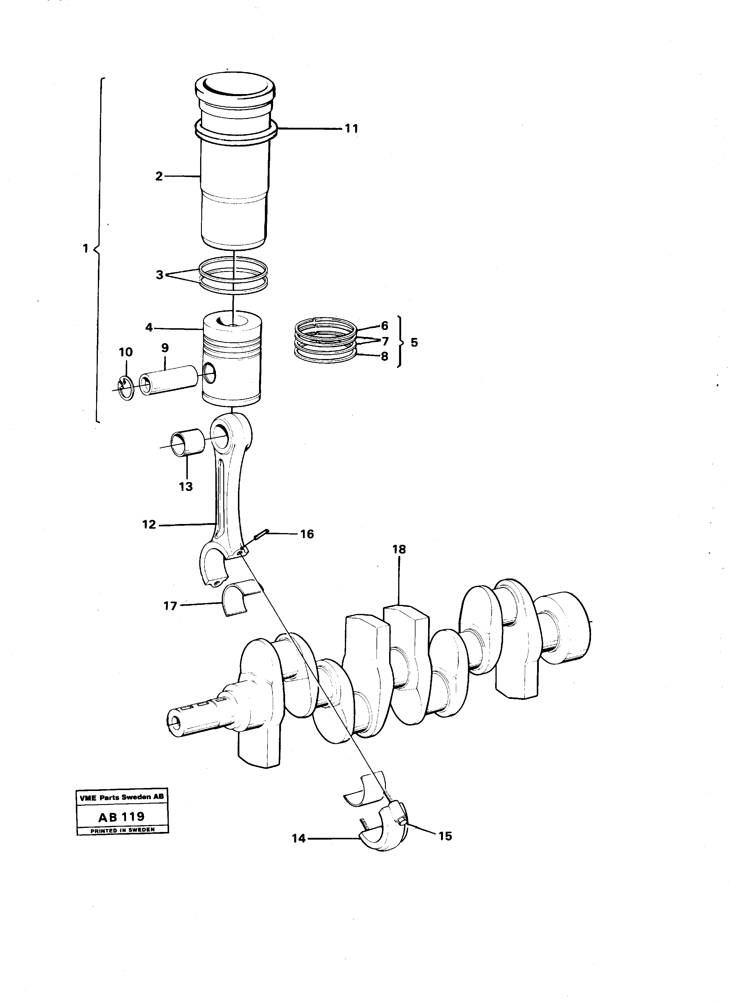 Схема запчастей Volvo L50 - 56308 Cylinder liner, piston and connecting rod L50 L50 S/N 6401- / 60301- USA