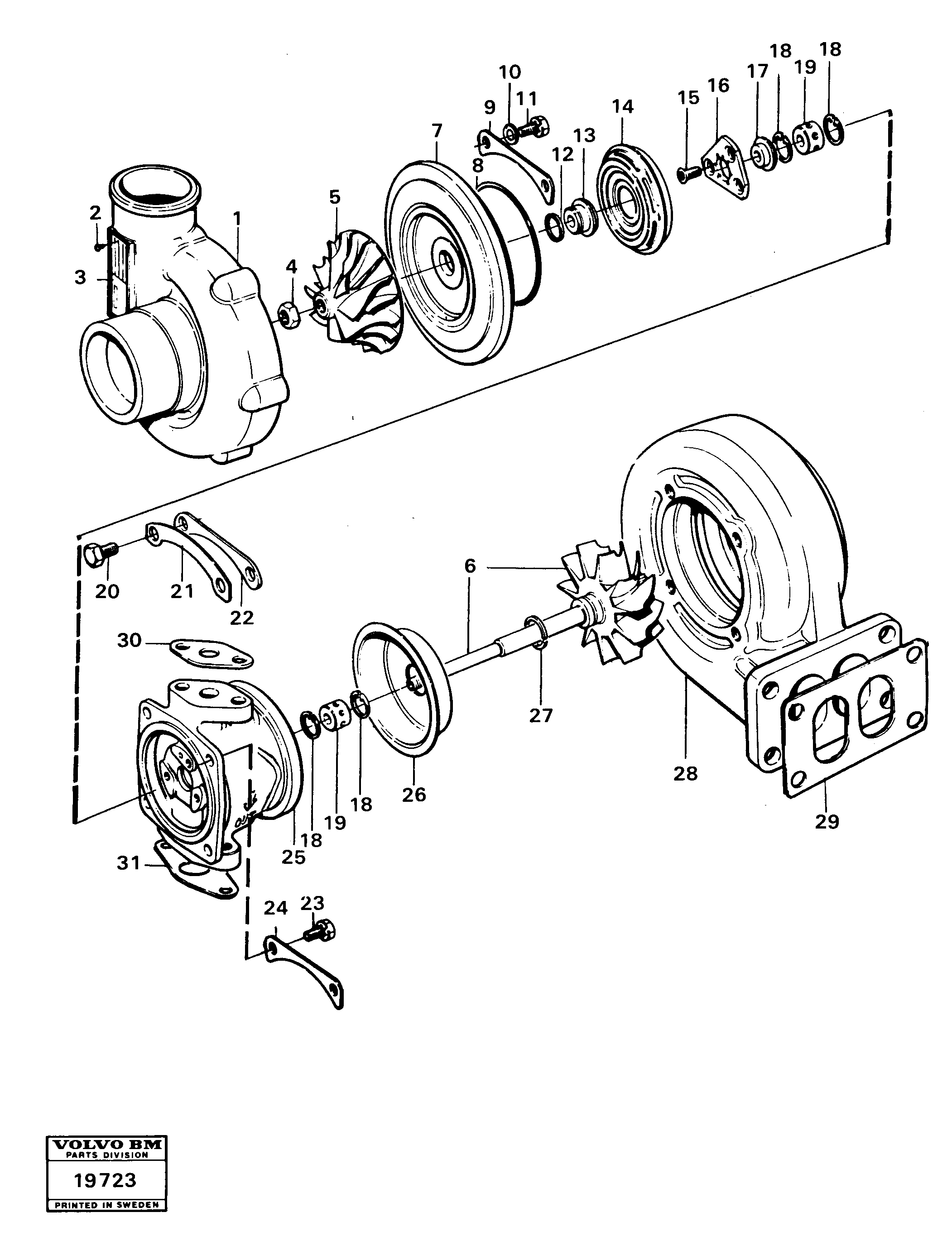 Схема запчастей Volvo L50 - 13032 Turbo-compressor L50 L50 S/N -6400/-60300 USA