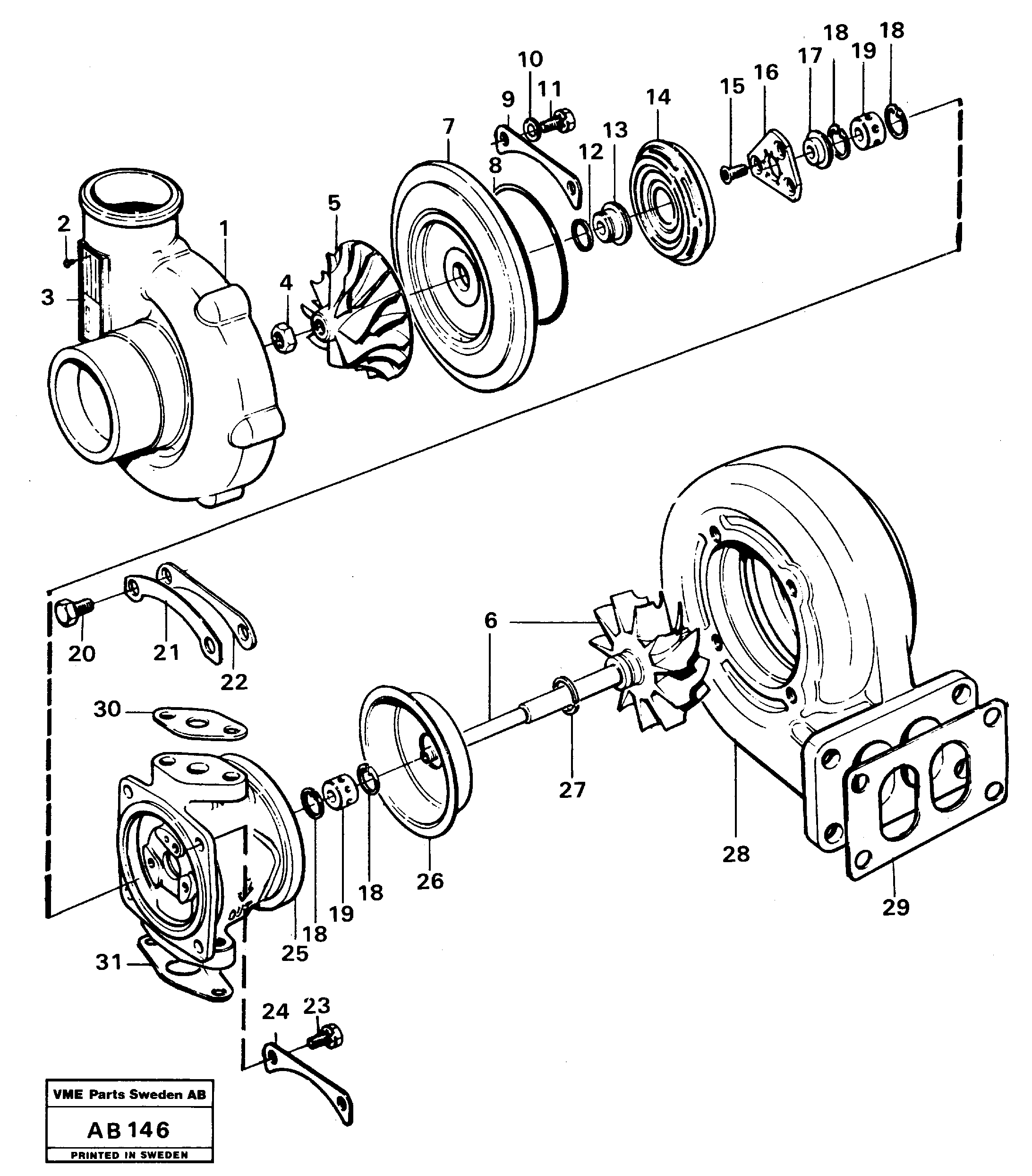 Схема запчастей Volvo L50 - 10905 Турбокомпрессор (турбина) L50 L50 S/N 6401- / 60301- USA